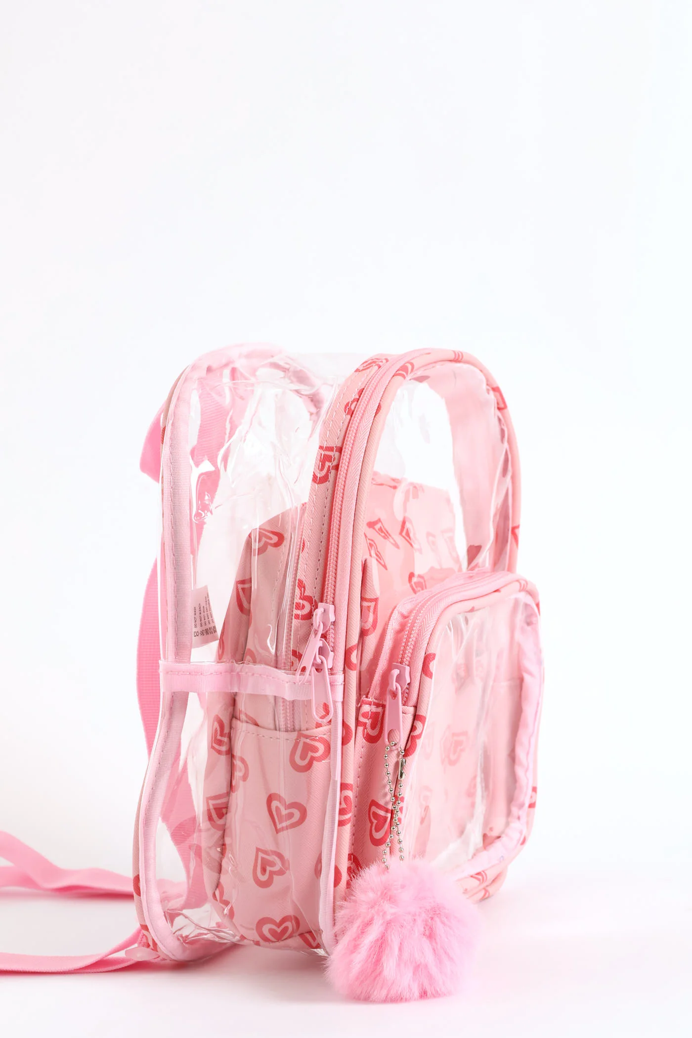 Girls Hearts Print Clear Backpack - Pink - Image 3