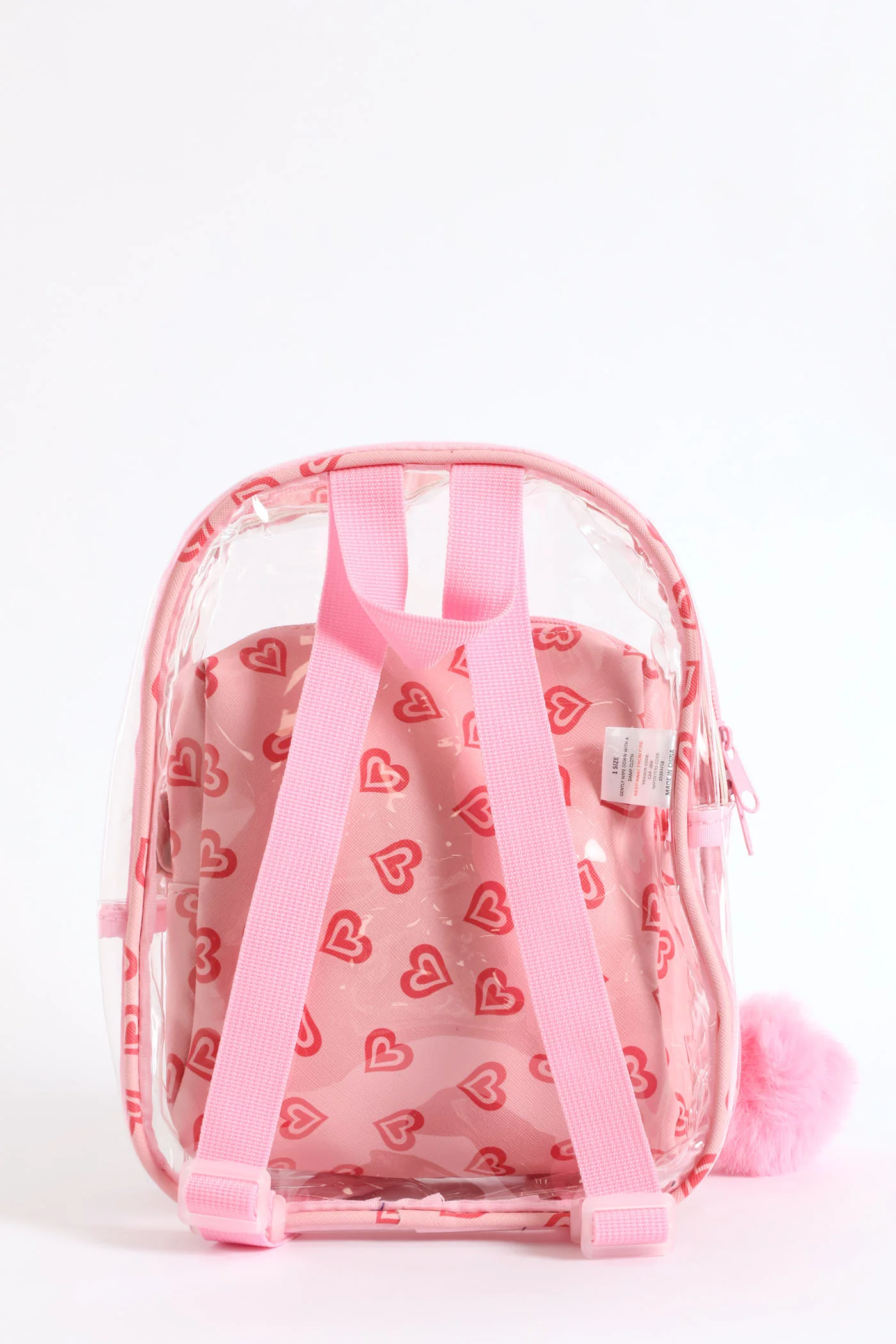 Girls Hearts Print Clear Backpack - Pink - Image 4