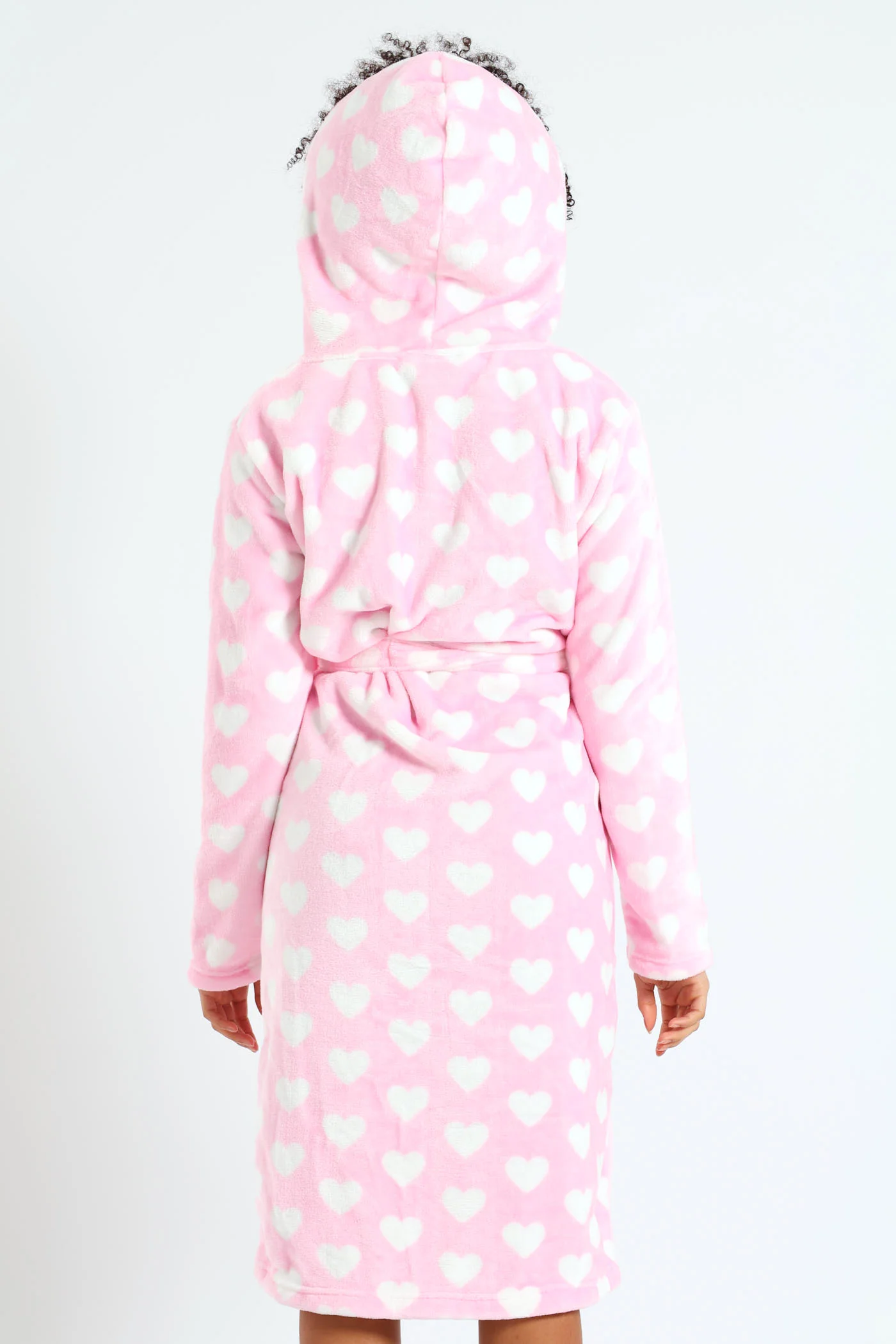 Girls Hearts Print Hooded Gown - Pink - Image 2