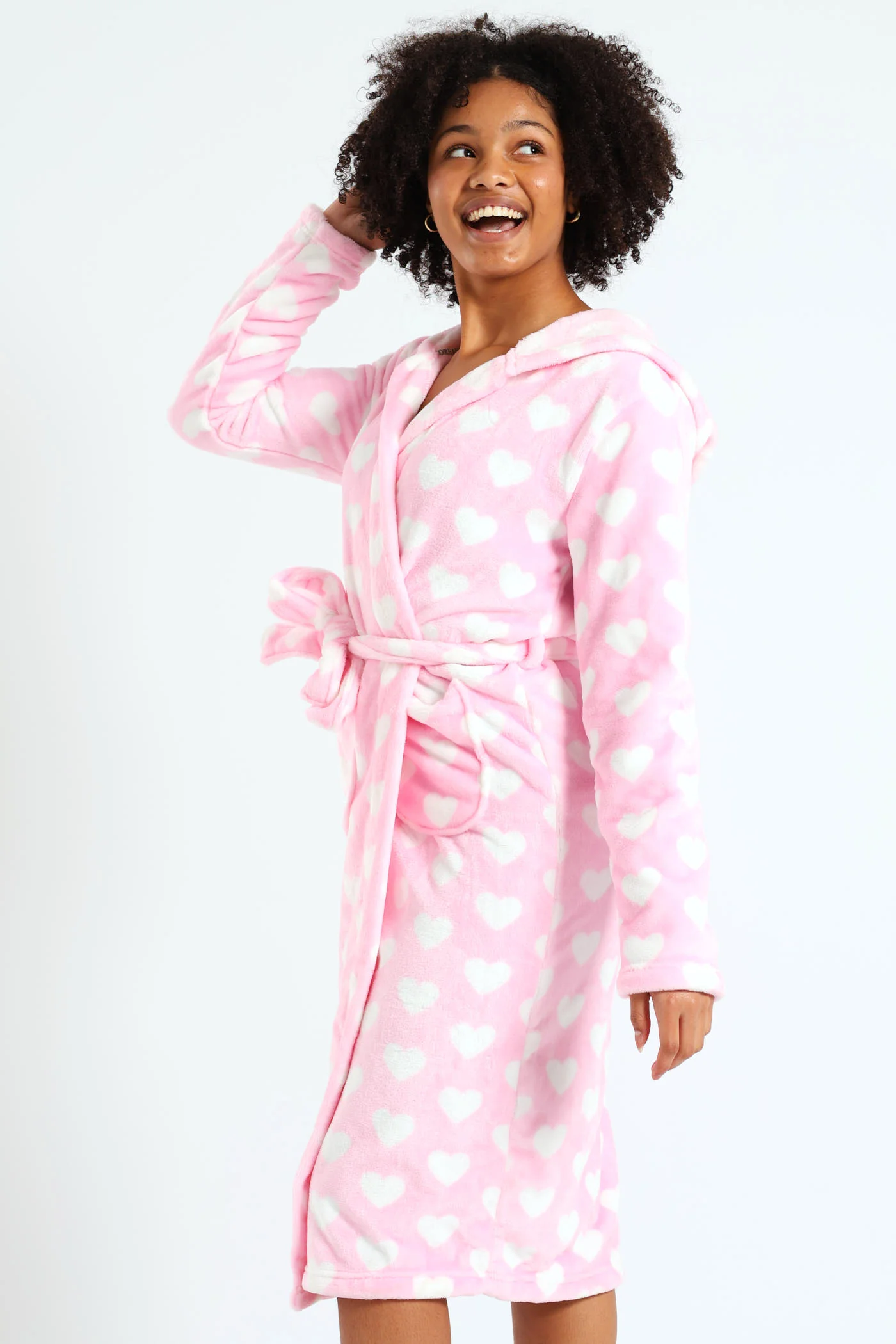 Girls Hearts Print Hooded Gown - Pink - Image 3