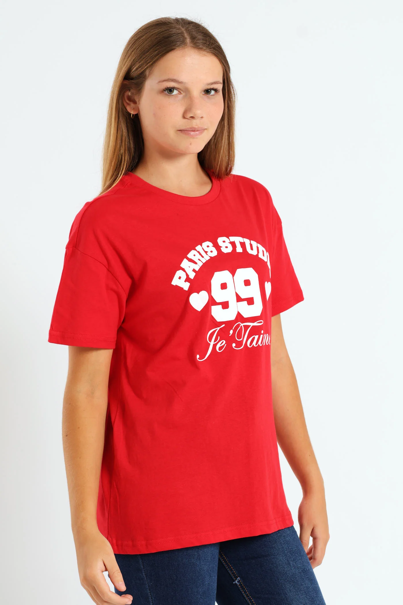 Girls Je T'Aime Oversized Tee - Red - Image 2