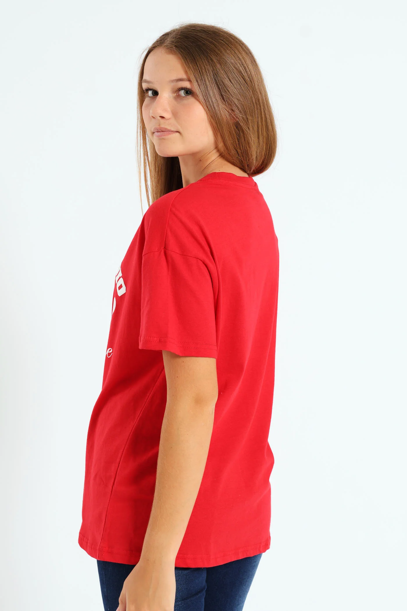 Girls Je T'Aime Oversized Tee - Red - Image 3