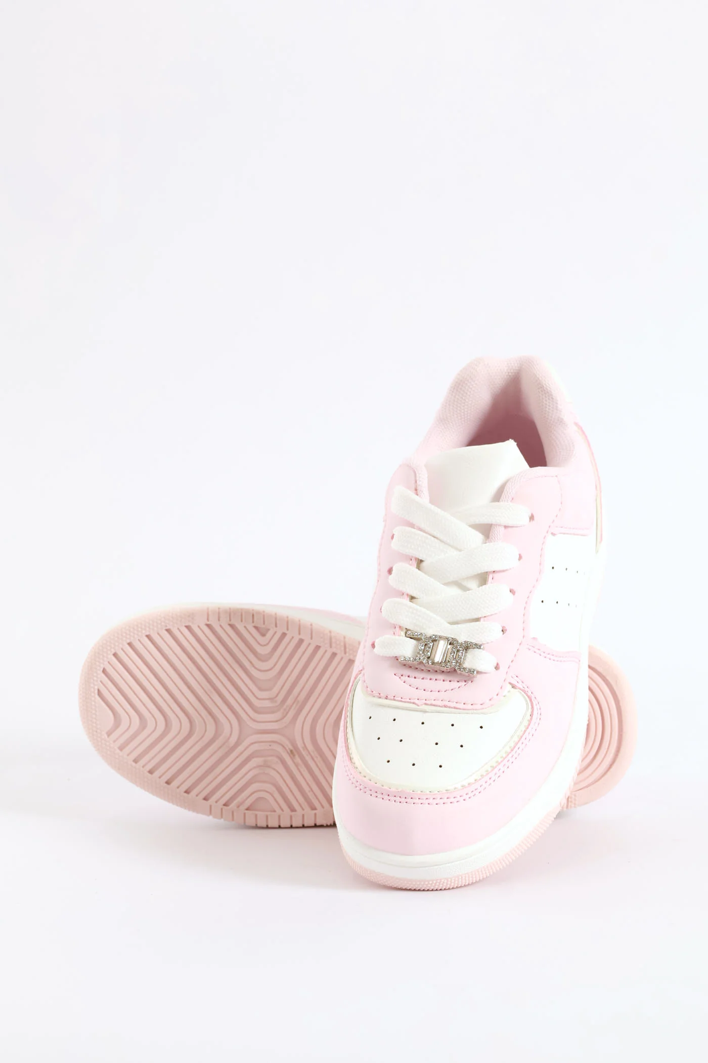 Girls Jewelled Court Sneaker - Pink/White - Image 2
