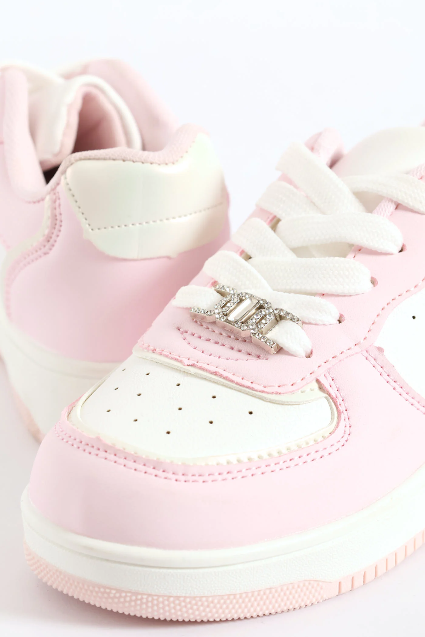 Girls Jewelled Court Sneaker - Pink/White - Image 3