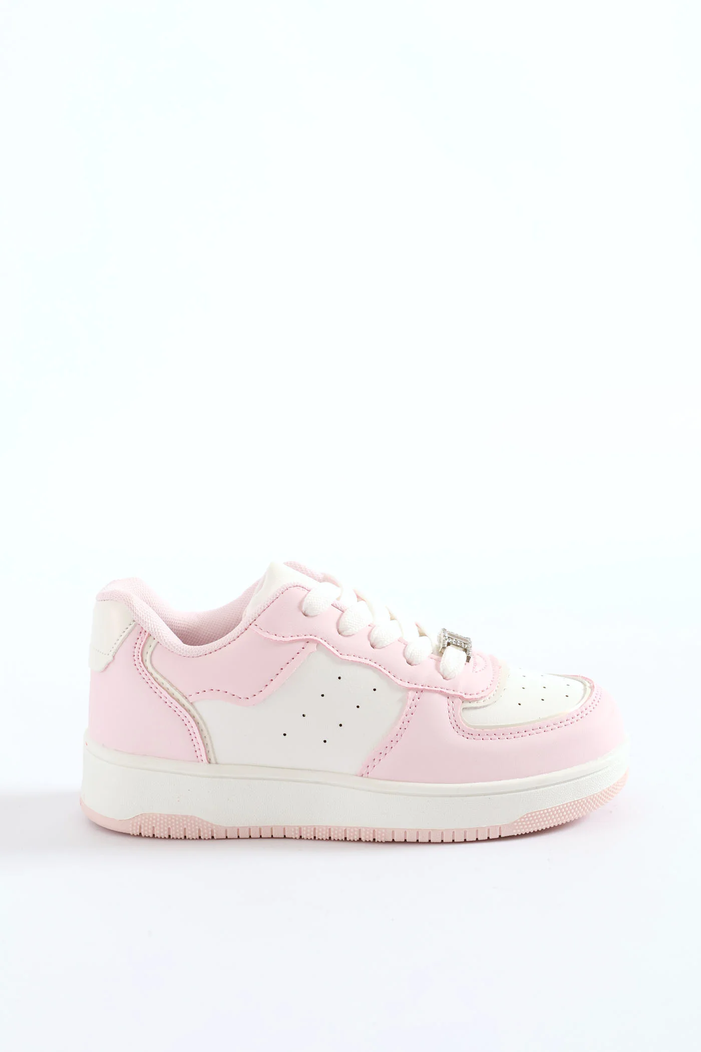 Girls Jewelled Court Sneaker - Pink/White - Image 5