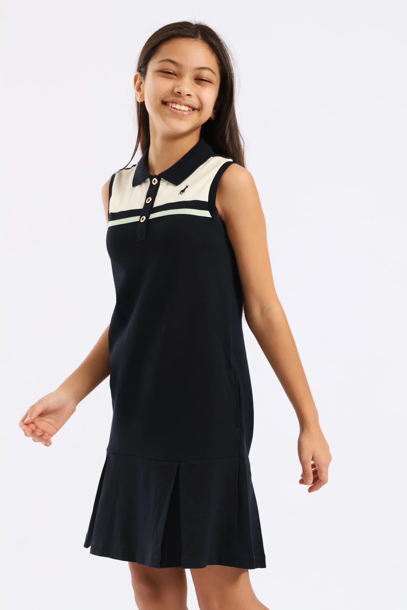 Girls Kerry Sleeveless Golfer Dress - Navy - Image 3