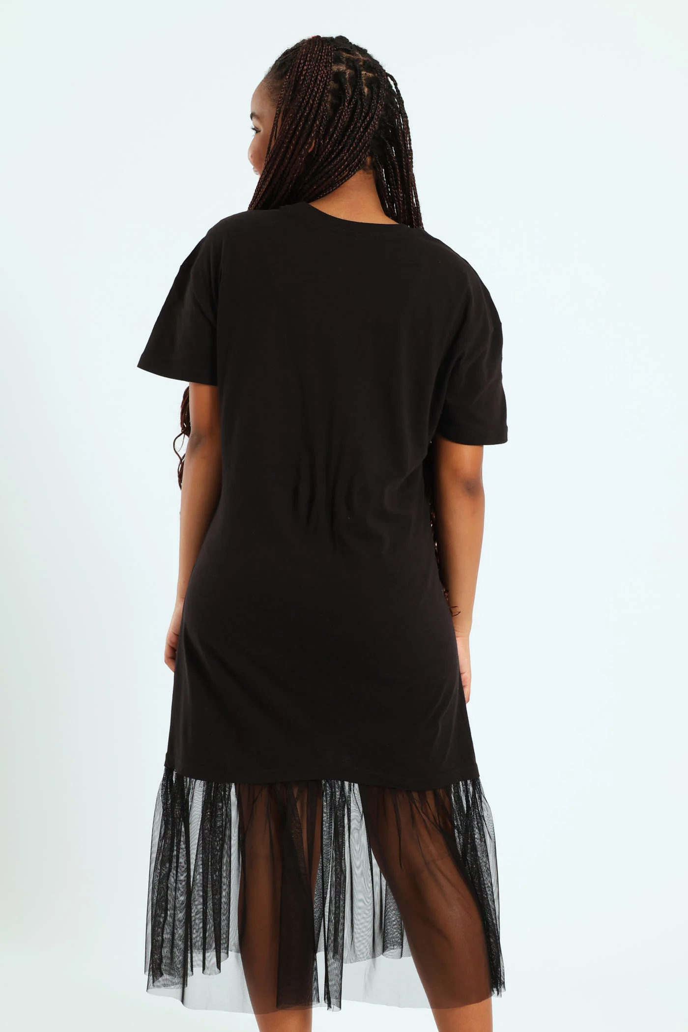 Girls Knit Tee Mesh Skirt Combo Dress - Black - Image 5