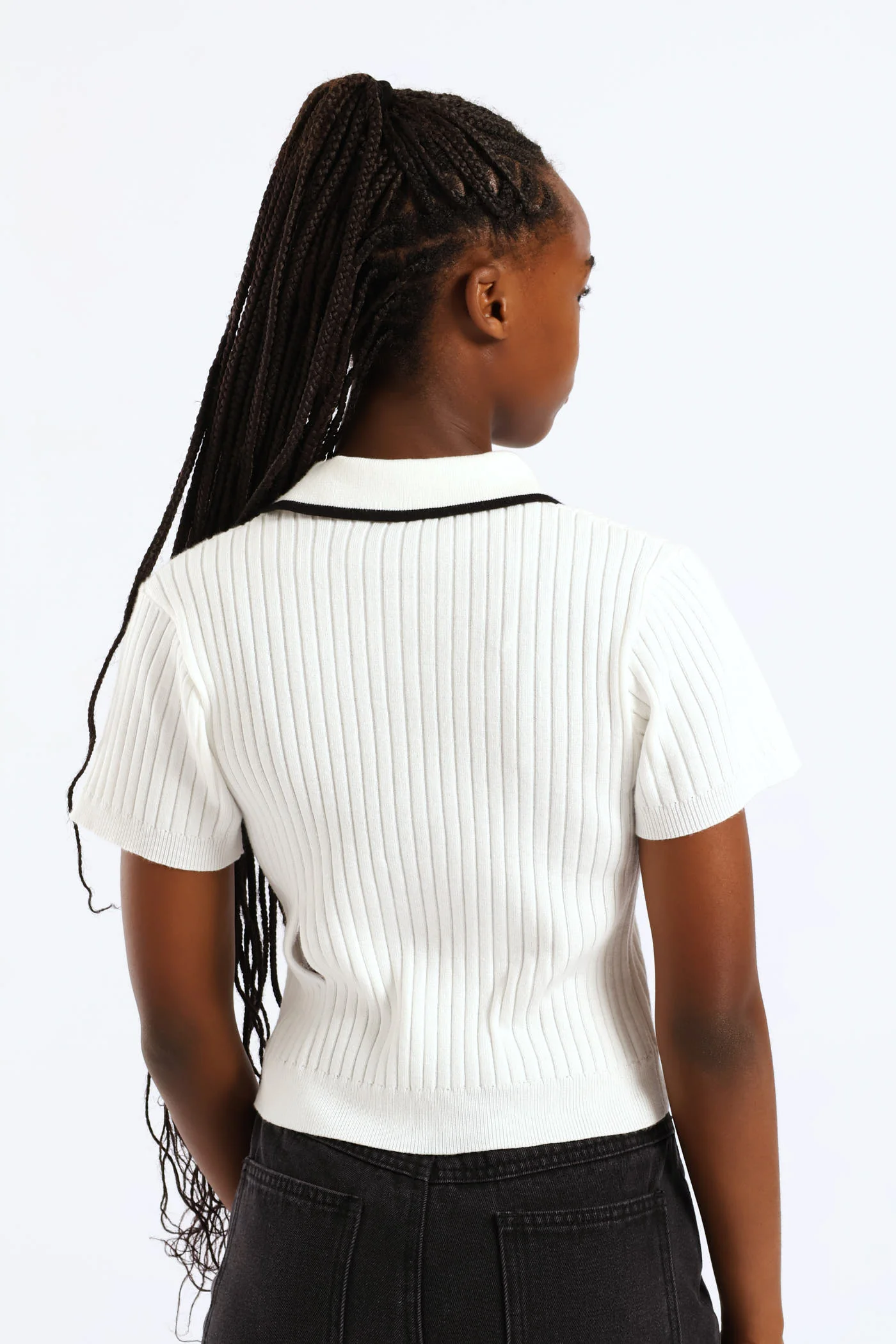Girls Knitwear Golfer - Cream/Black - Image 5