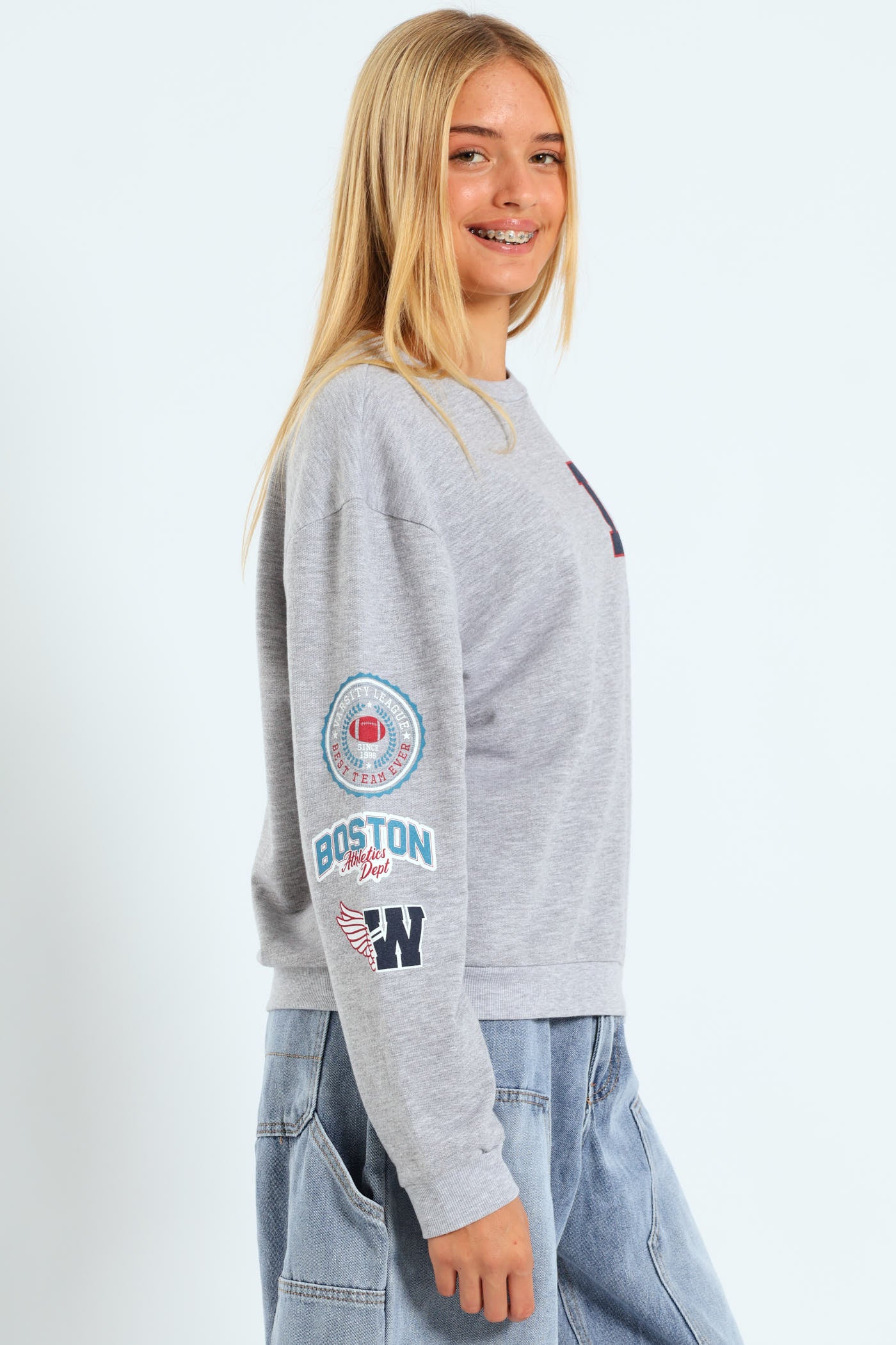 Girls LA Crew Oversized Sweatshirt - Grey Melange - Image 2