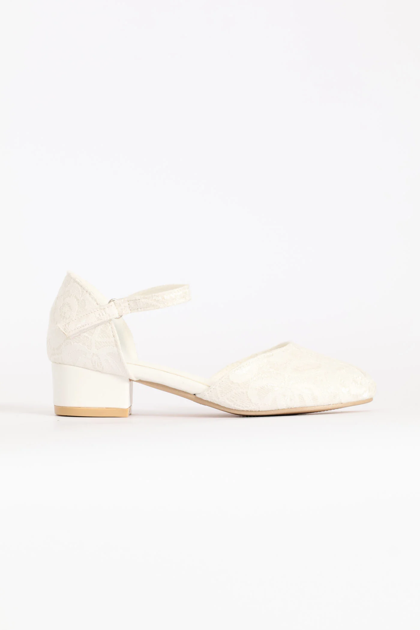 Girls Lace Heeled Shoe - White - Image 3