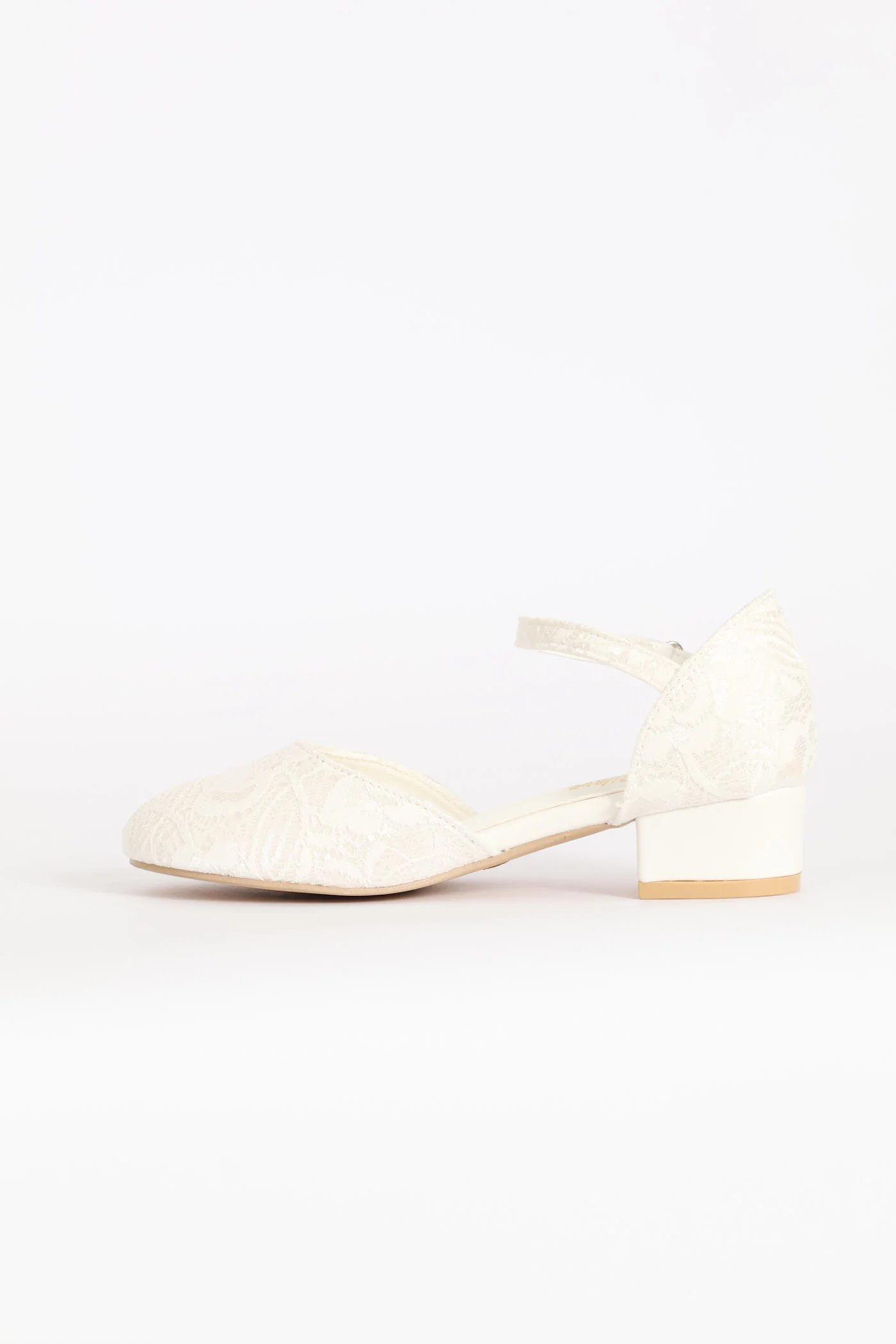 Girls Lace Heeled Shoe - White - Image 4