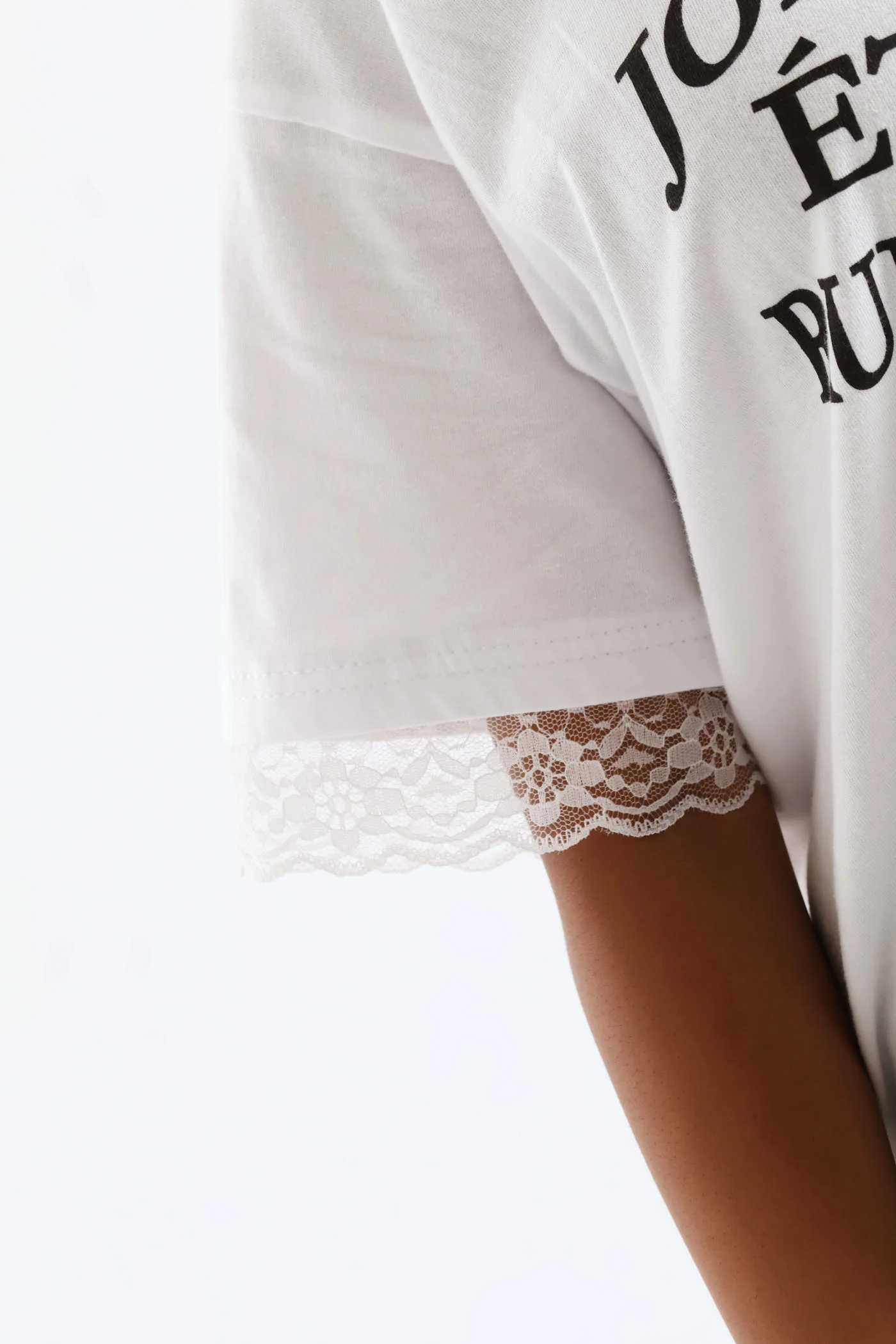 Girls Lace Trim Boxy Tee - White - Image 2