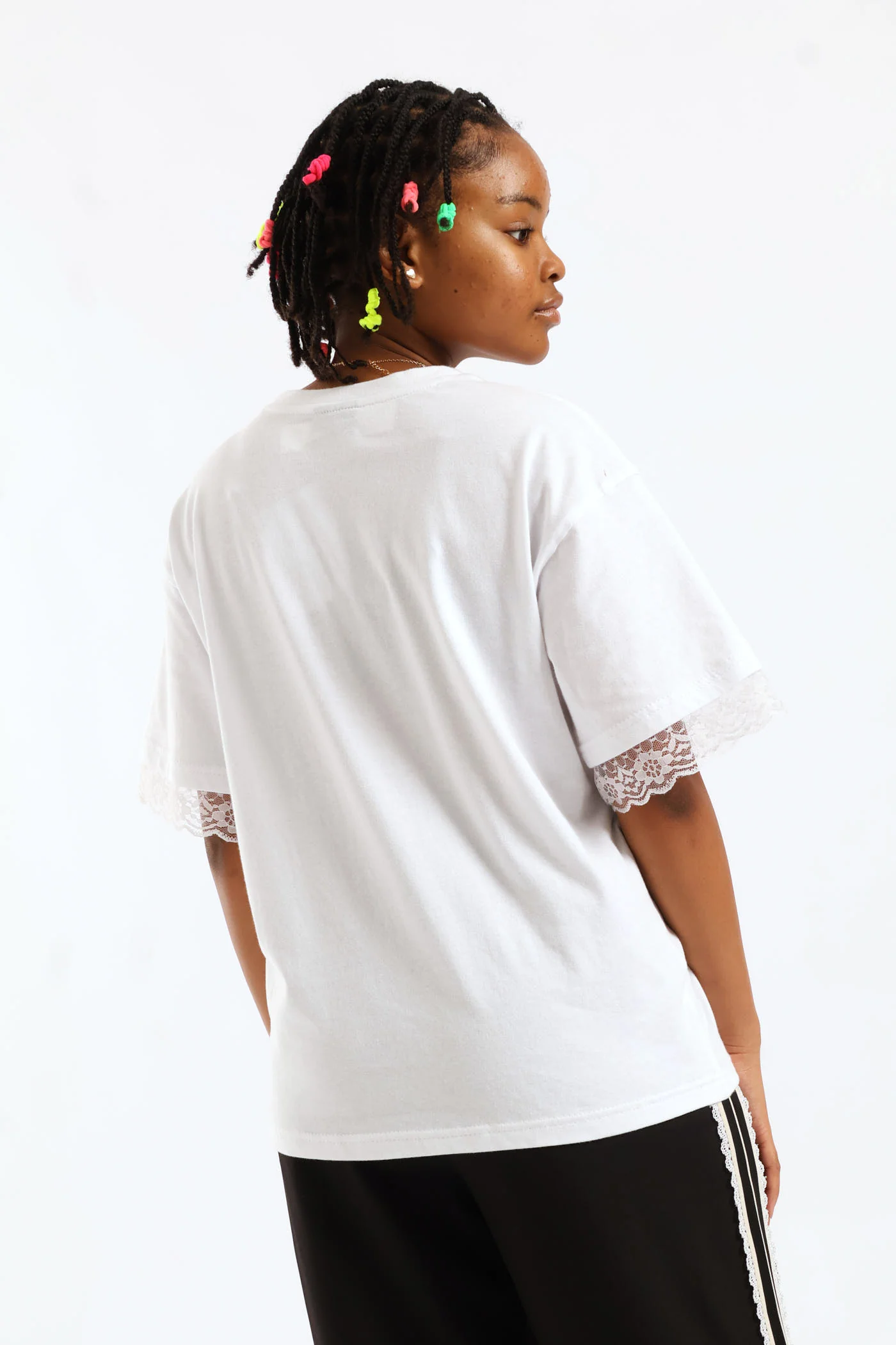 Girls Lace Trim Boxy Tee - White - Image 3