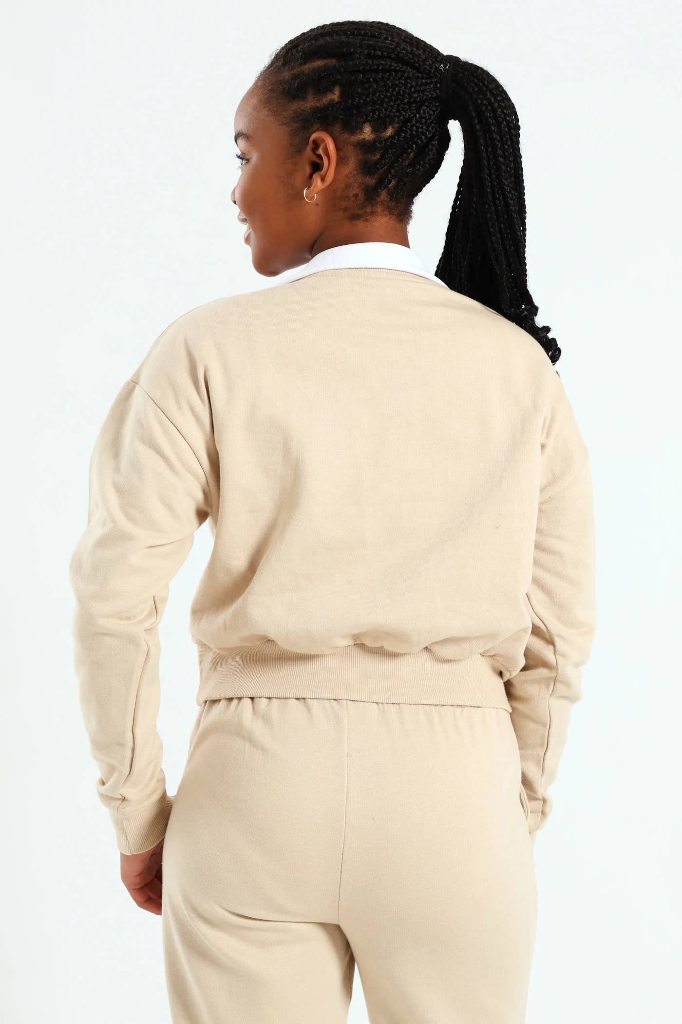Girls L'amour Fleece Crew Top - Stone - Image 3