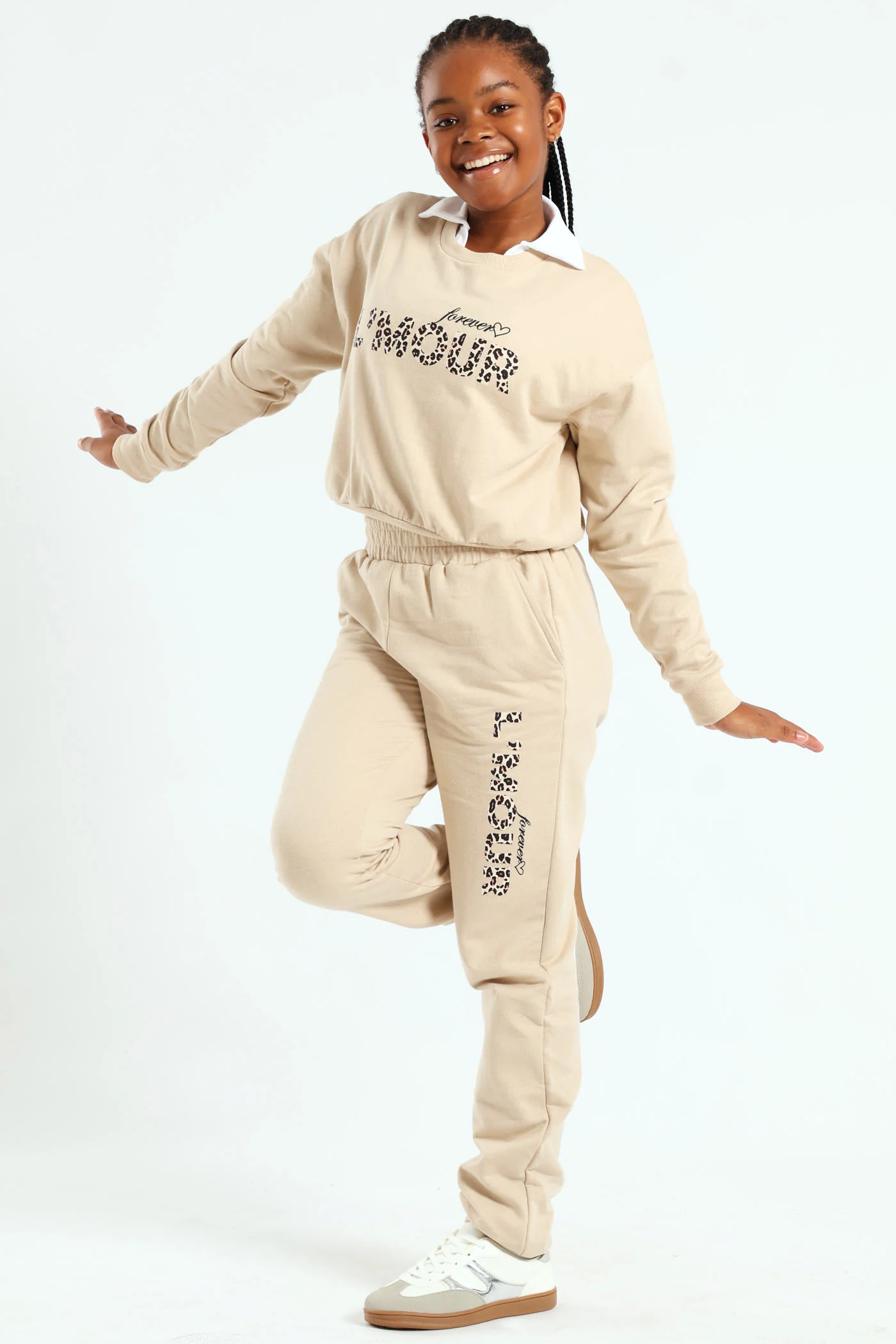 Girls L'amour Fleece Jogger - Stone - Image 3