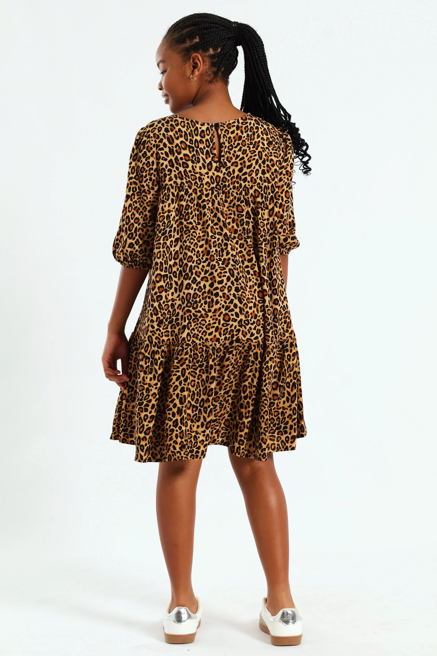 Girls Leopard Print Tiered Dress - Image 3