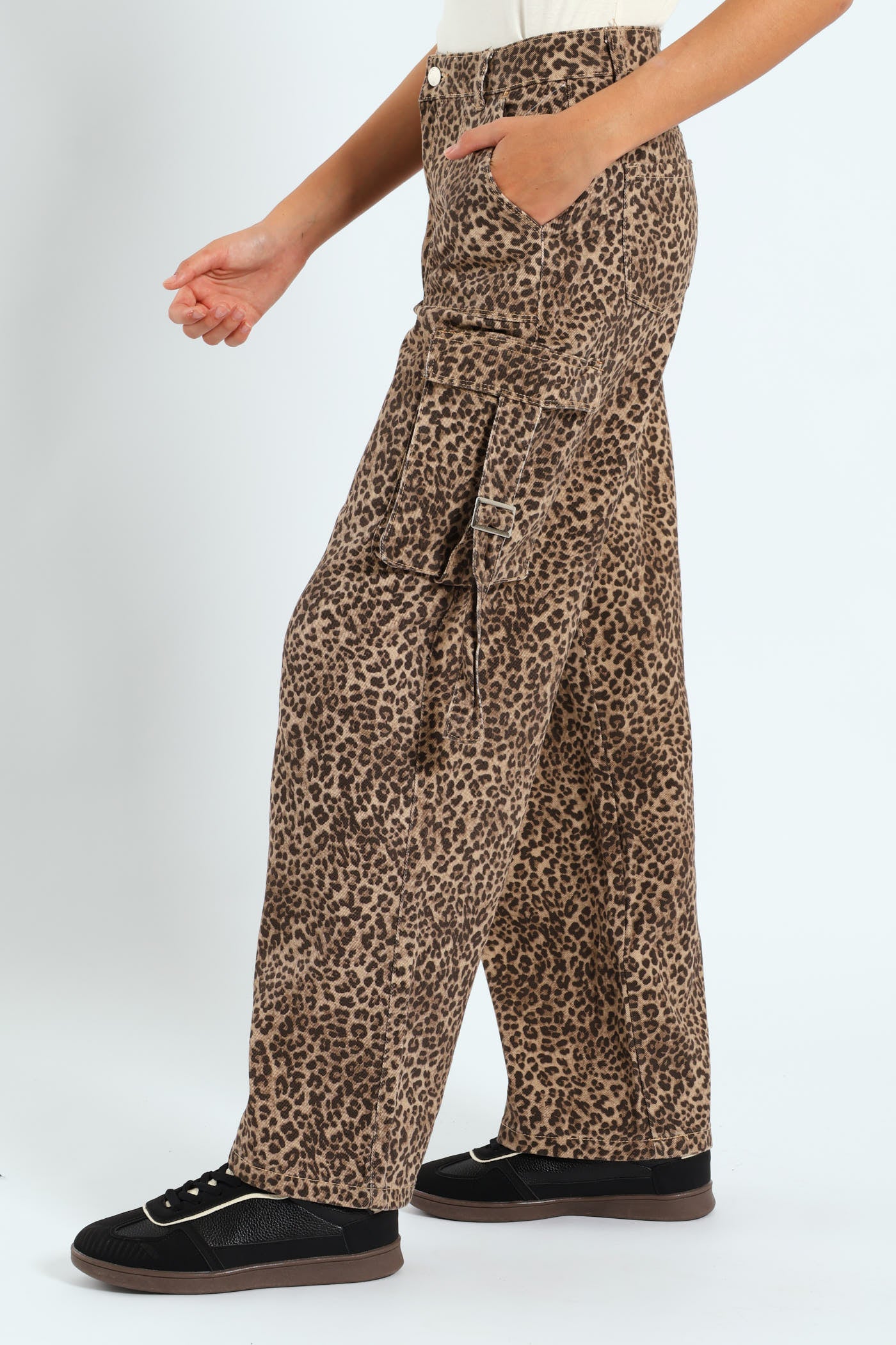 Girls Leopard Twill Cargo Pants - Image 3
