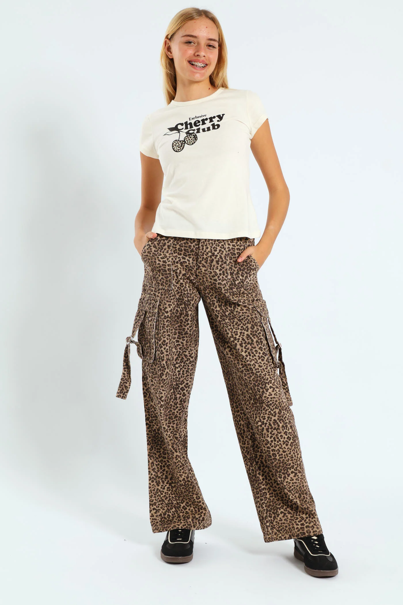 Girls Leopard Twill Cargo Pants - Image 5
