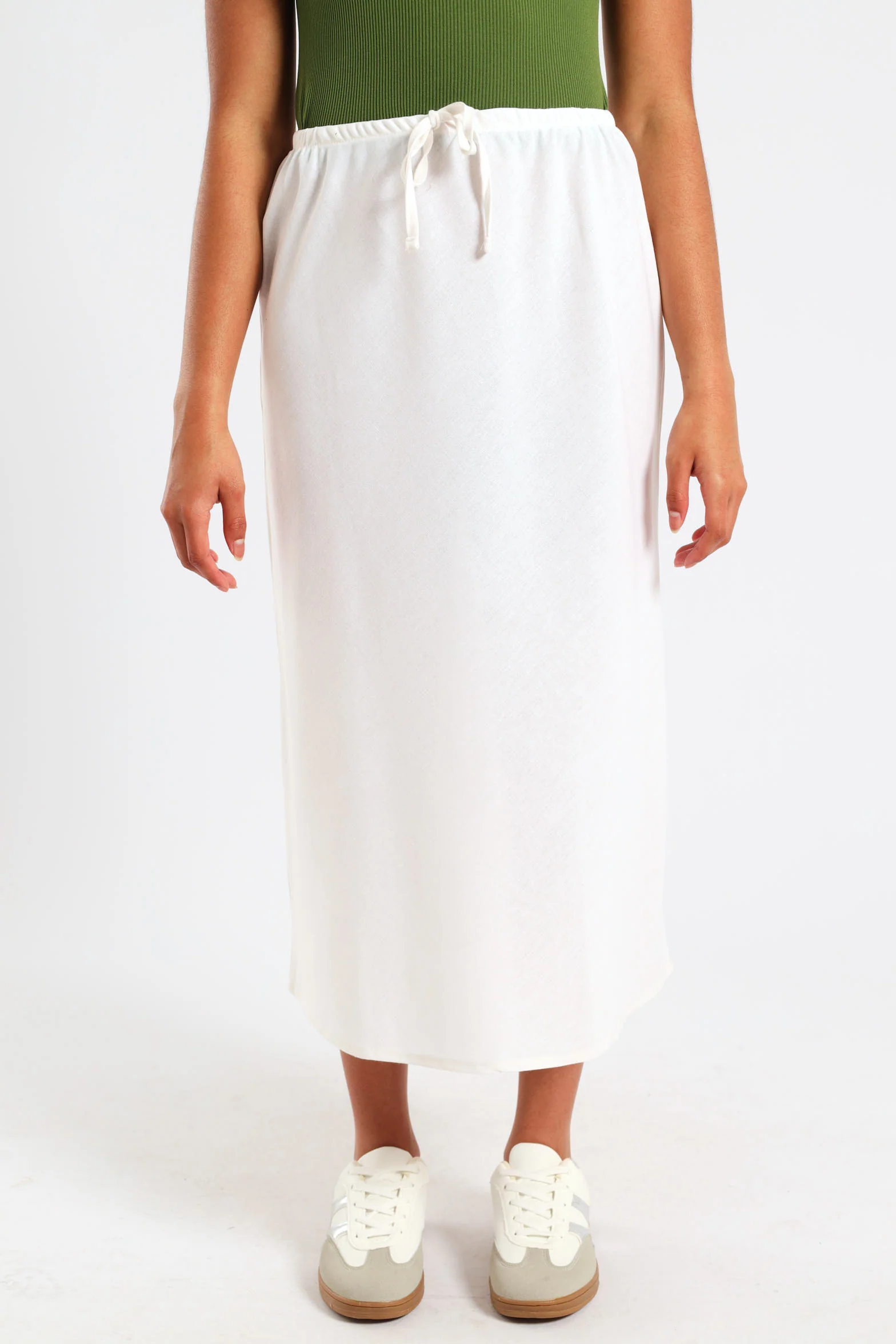 Girls Linen Bias Cut Midi Skirt - White - Image 2