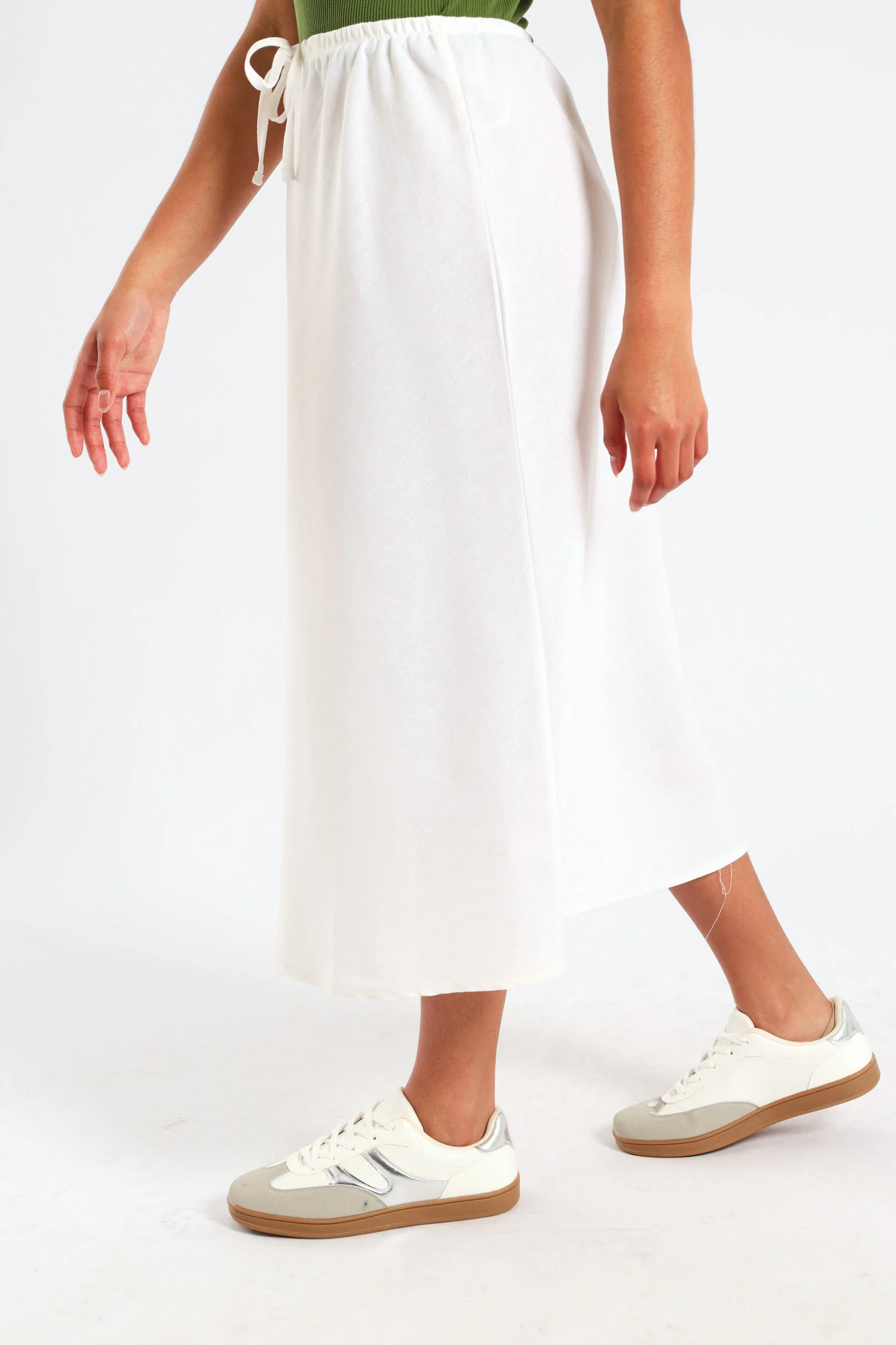 Girls Linen Bias Cut Midi Skirt - White - Image 3