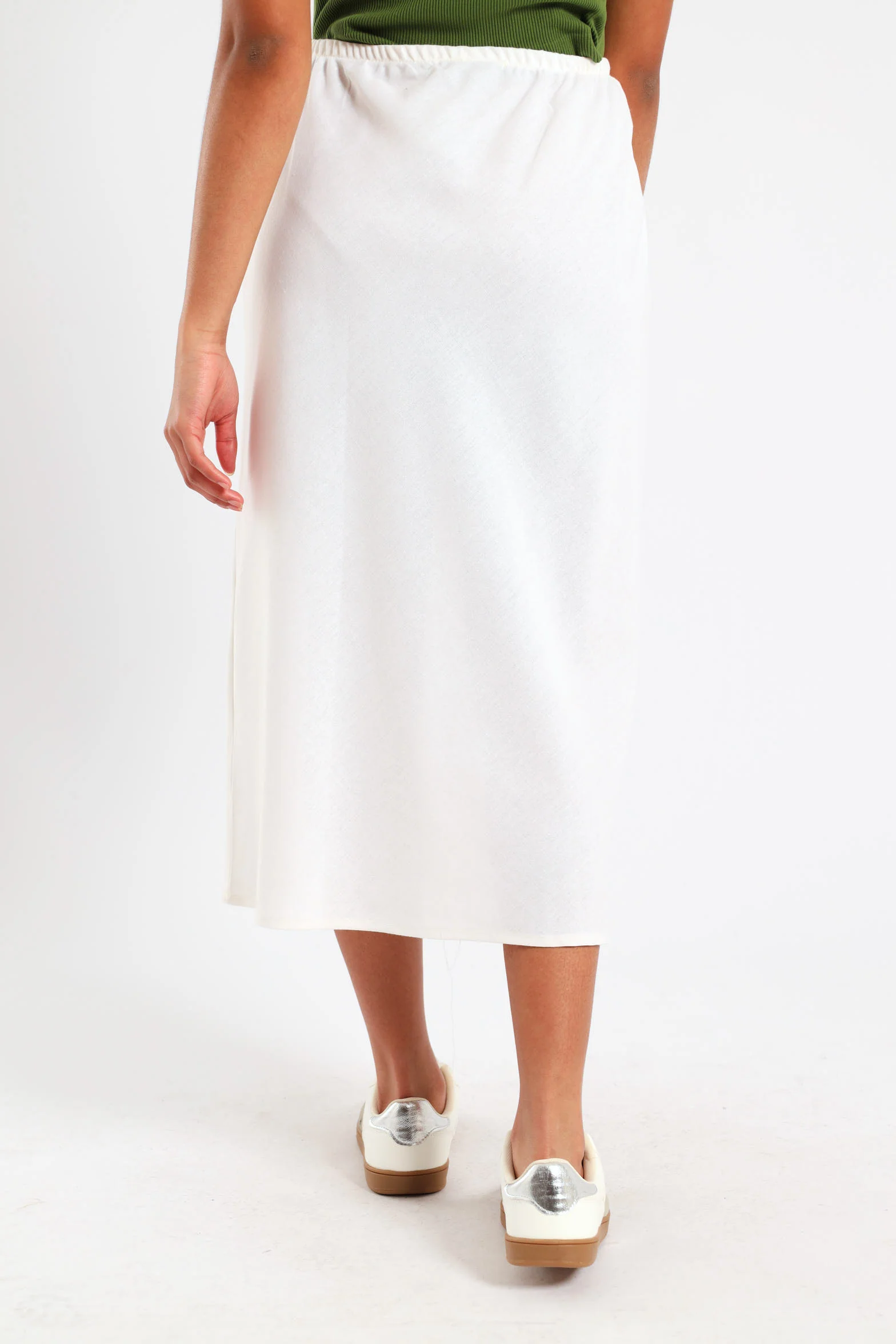 Girls Linen Bias Cut Midi Skirt - White - Image 4