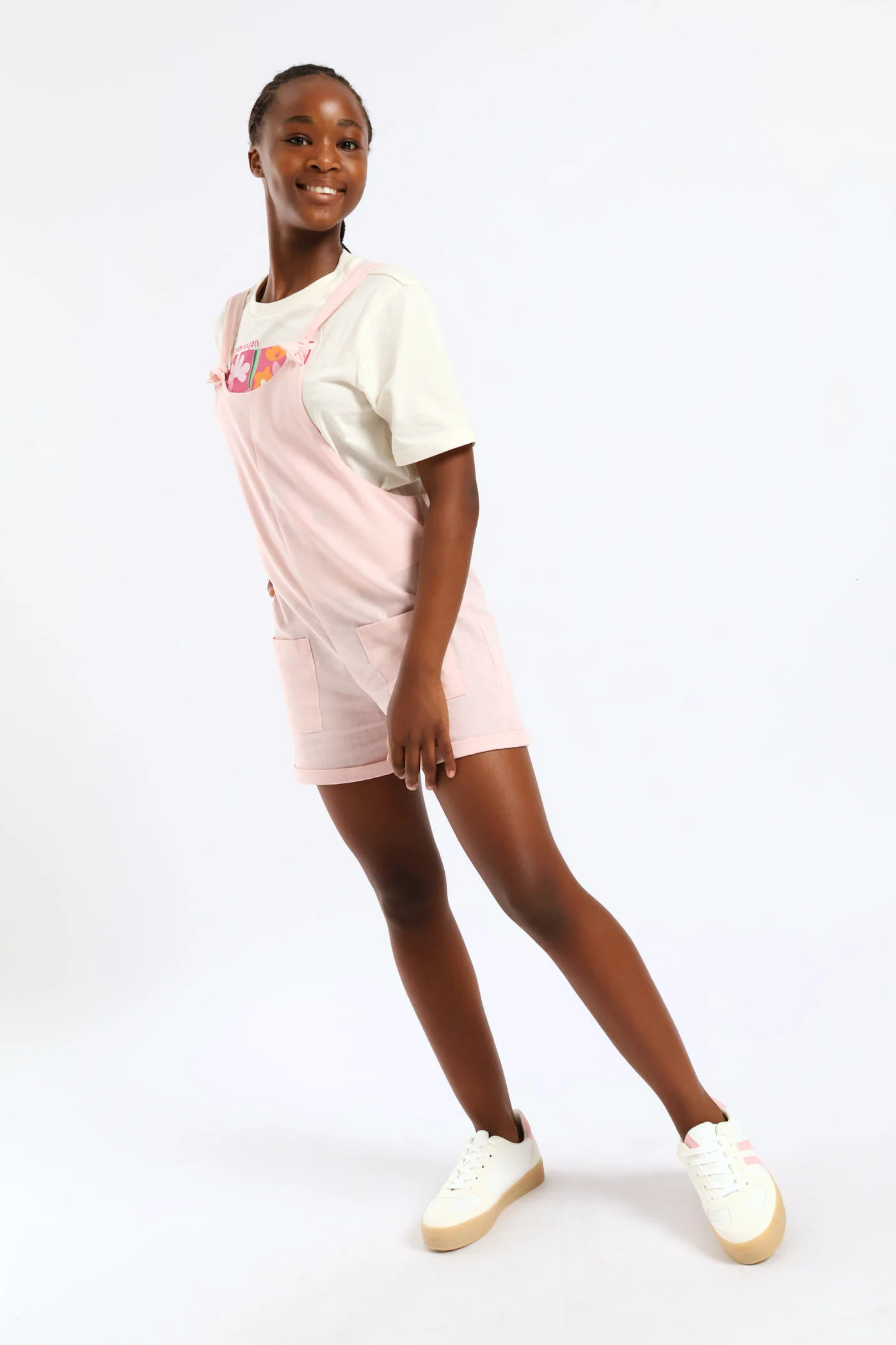 Girls Linen Dungaree - Dusty Pink - Image 4
