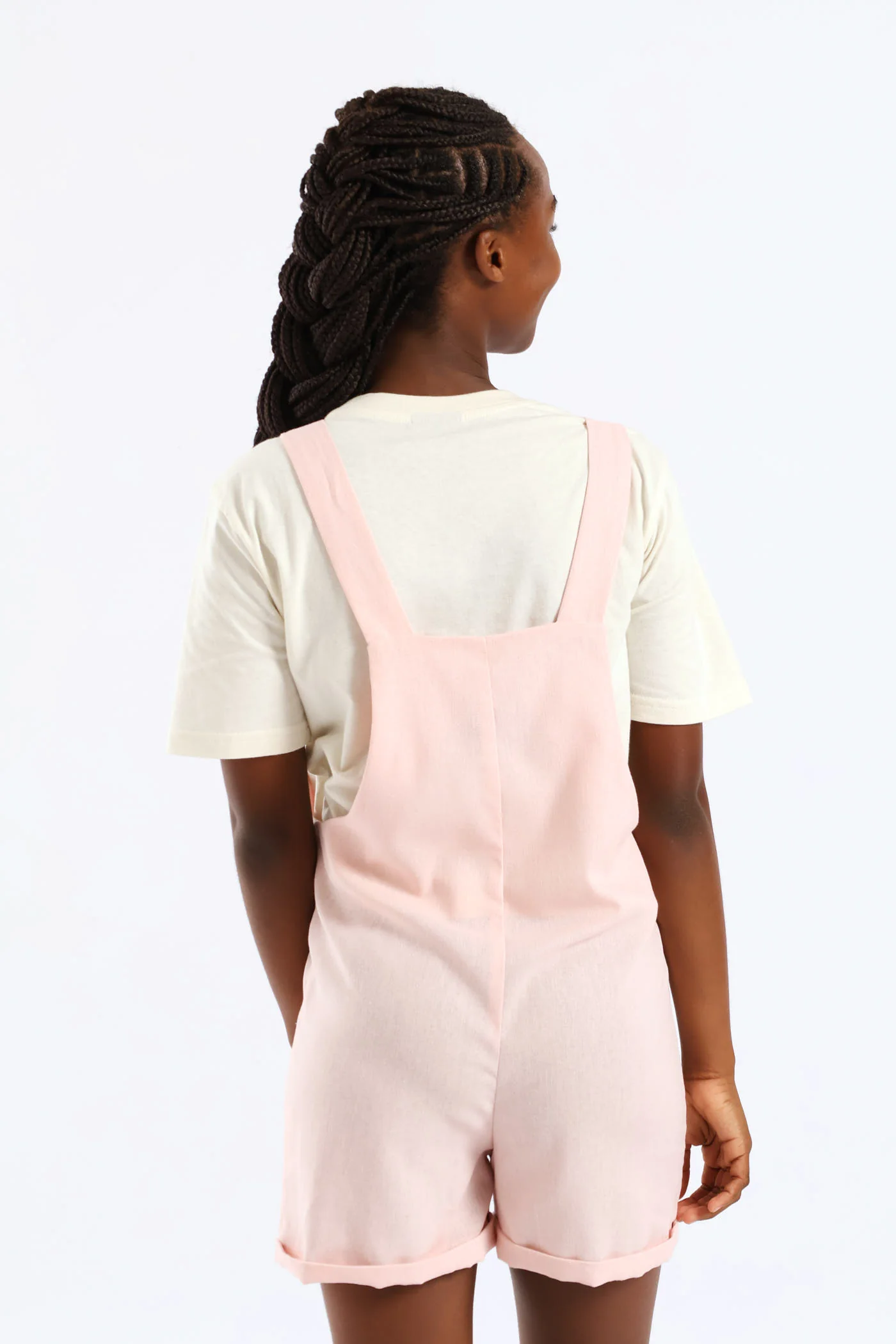 Girls Linen Dungaree - Dusty Pink - Image 6