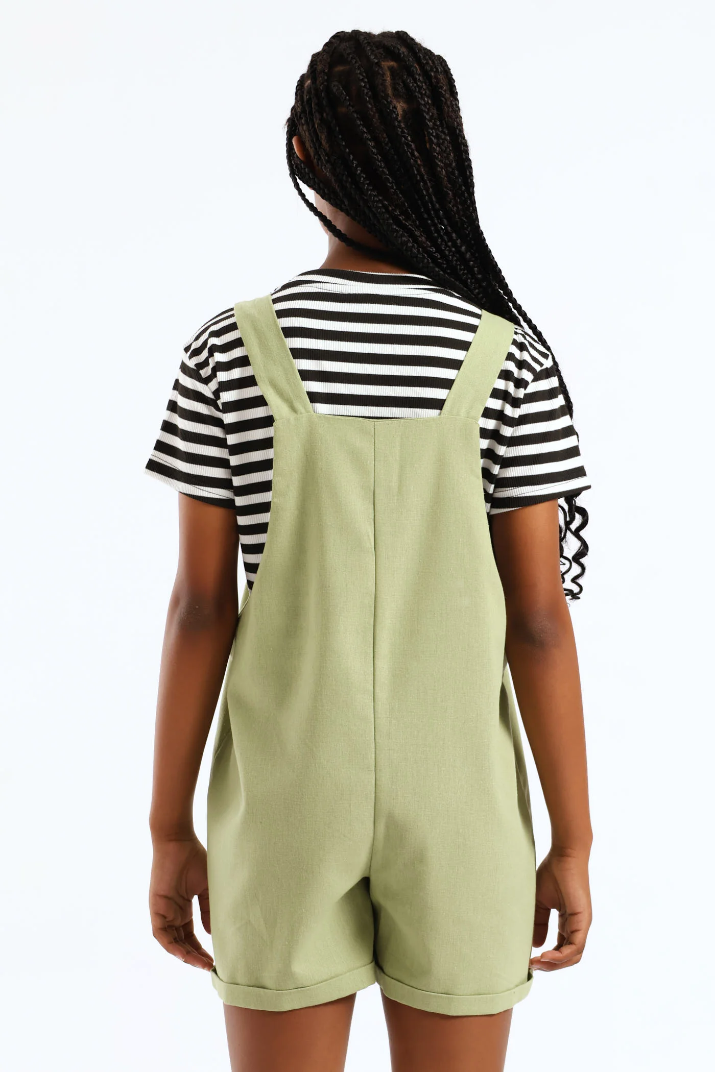 Girls Linen Dungaree - Fatigue - Image 4
