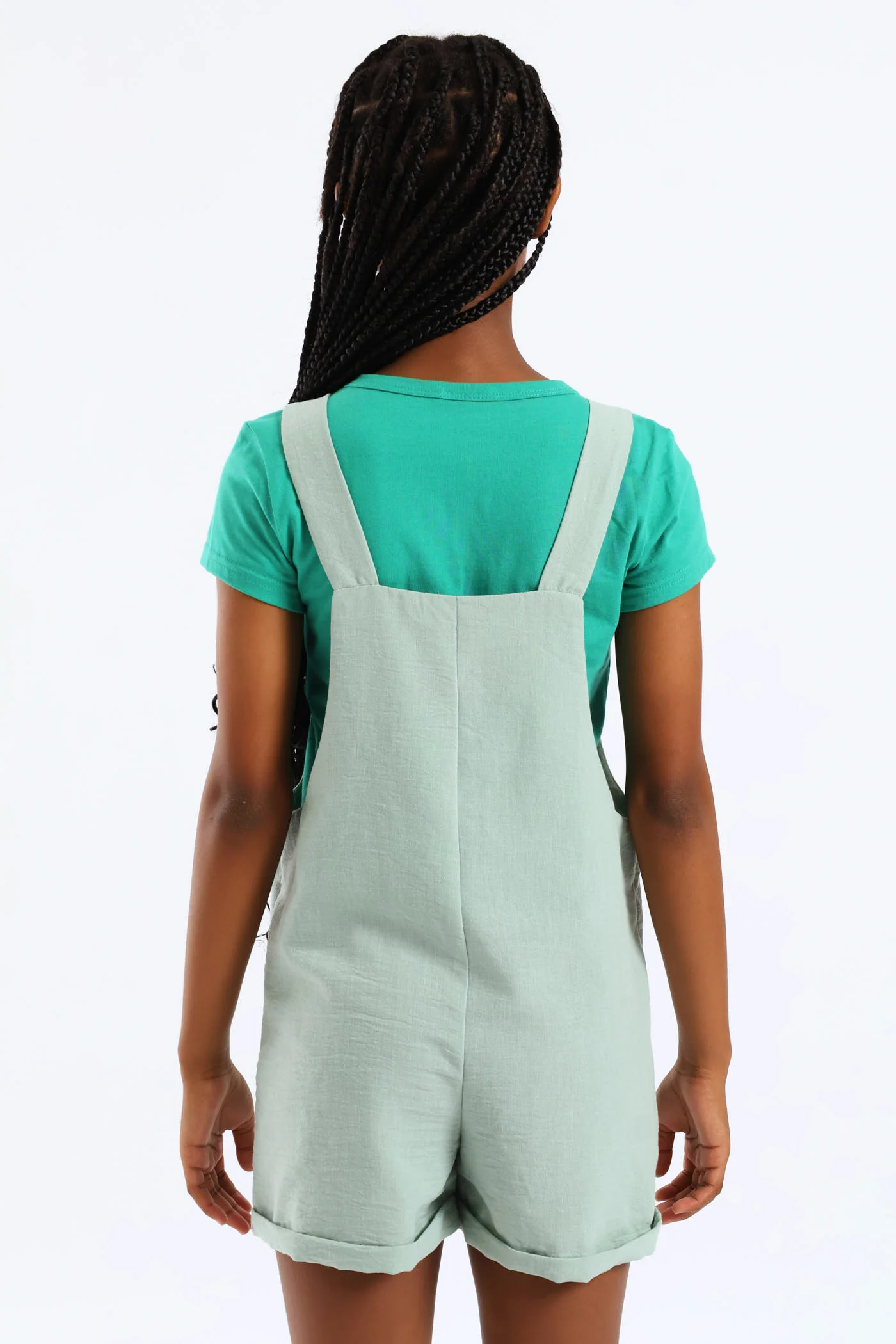 Girls Linen Dungaree - Sage - Image 5