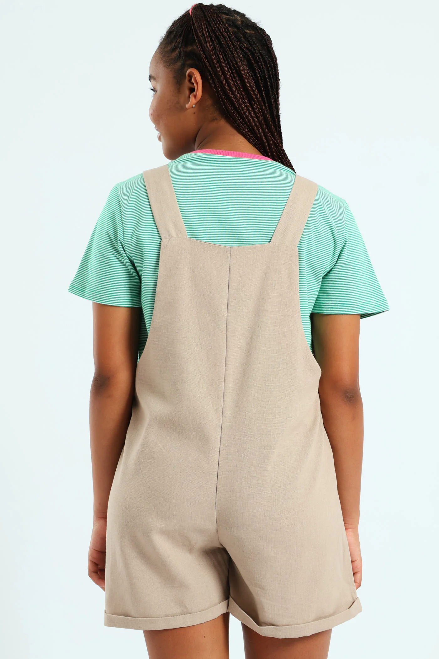Girls Linen Dungaree - Stone - Image 2