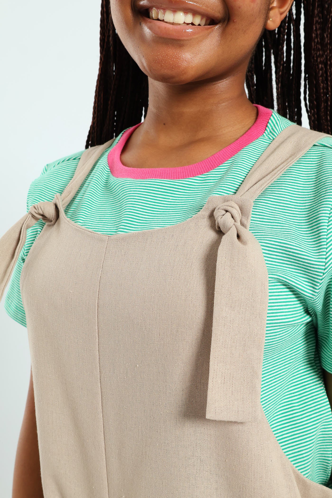 Girls Linen Dungaree - Stone - Image 3