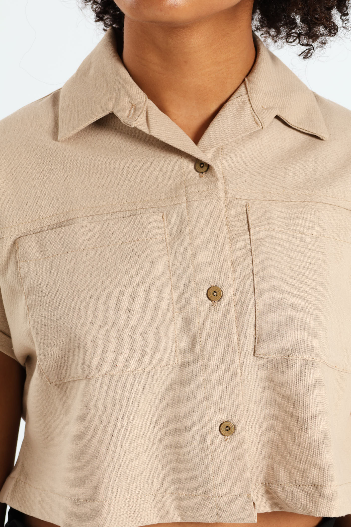 Girls Linen Shirt - Stone - Image 4
