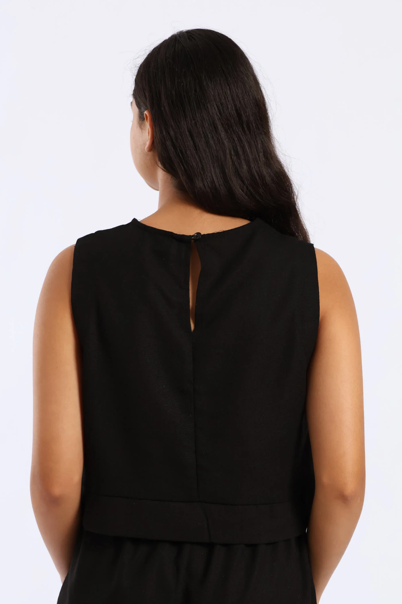 Girls Tie Detail Linen Top - Black - Image 4
