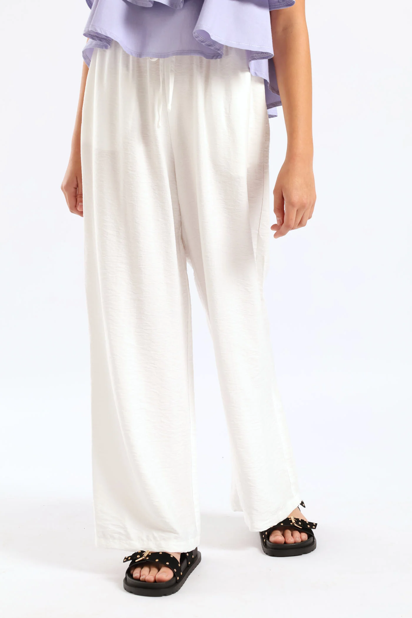 Girls Linen Wideleg Pants - Cream - Image 2