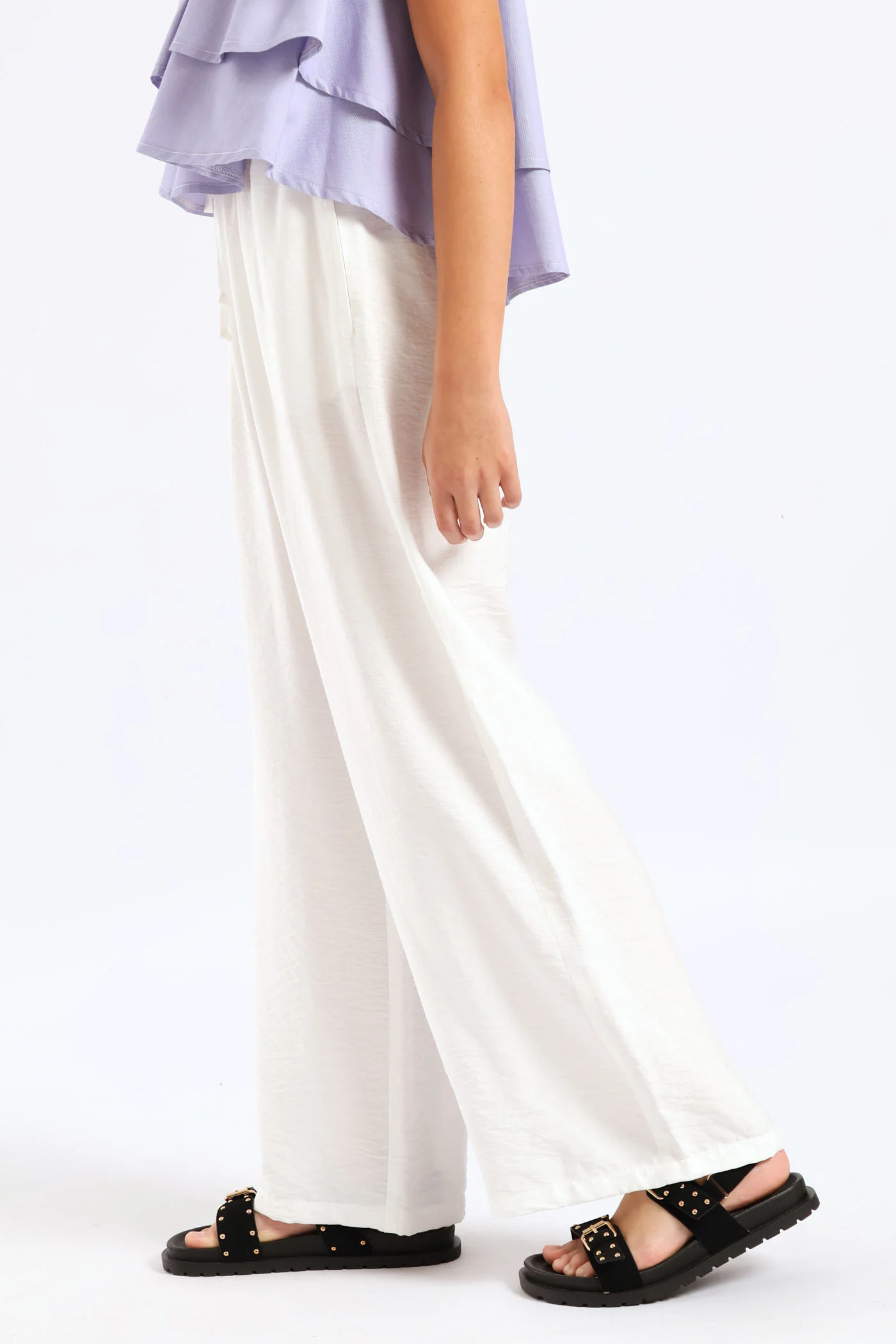 Girls Linen Wideleg Pants - Cream - Image 3
