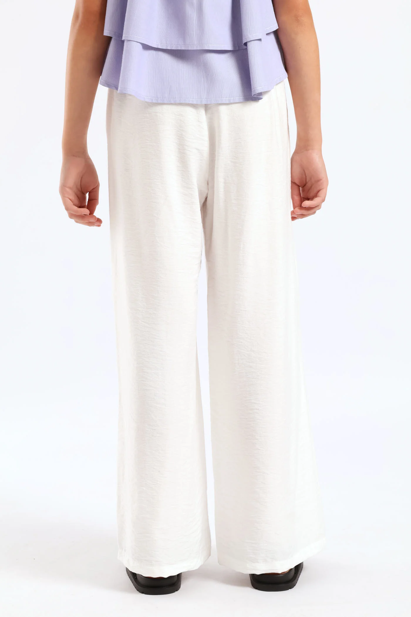 Girls Linen Wideleg Pants - Cream - Image 4