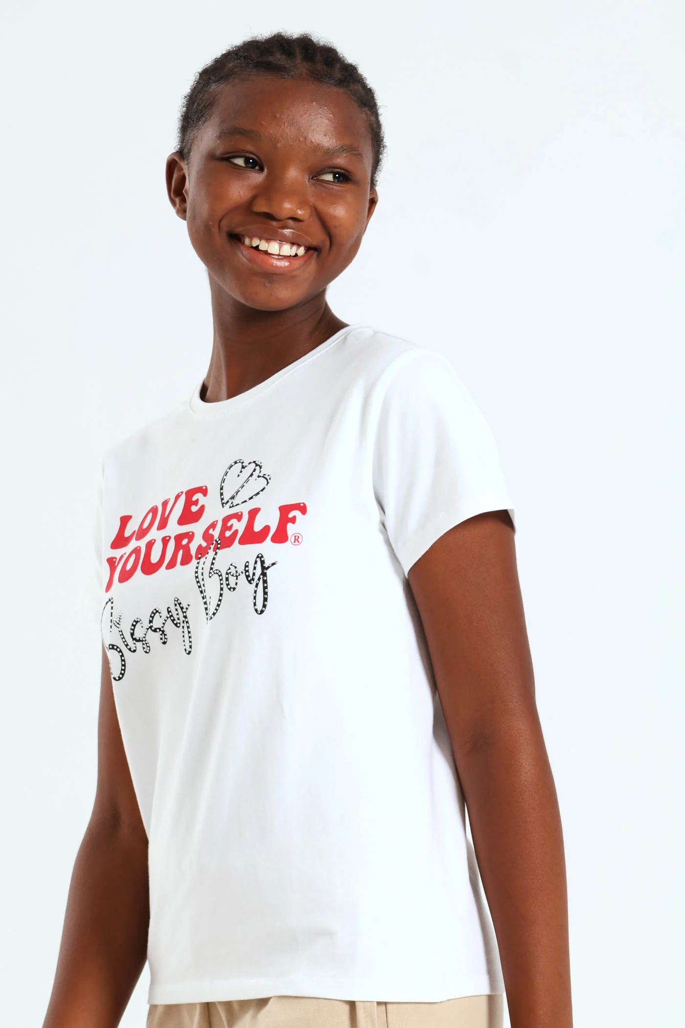 Girls Logo & Heart Bling Tee - White - Image 2