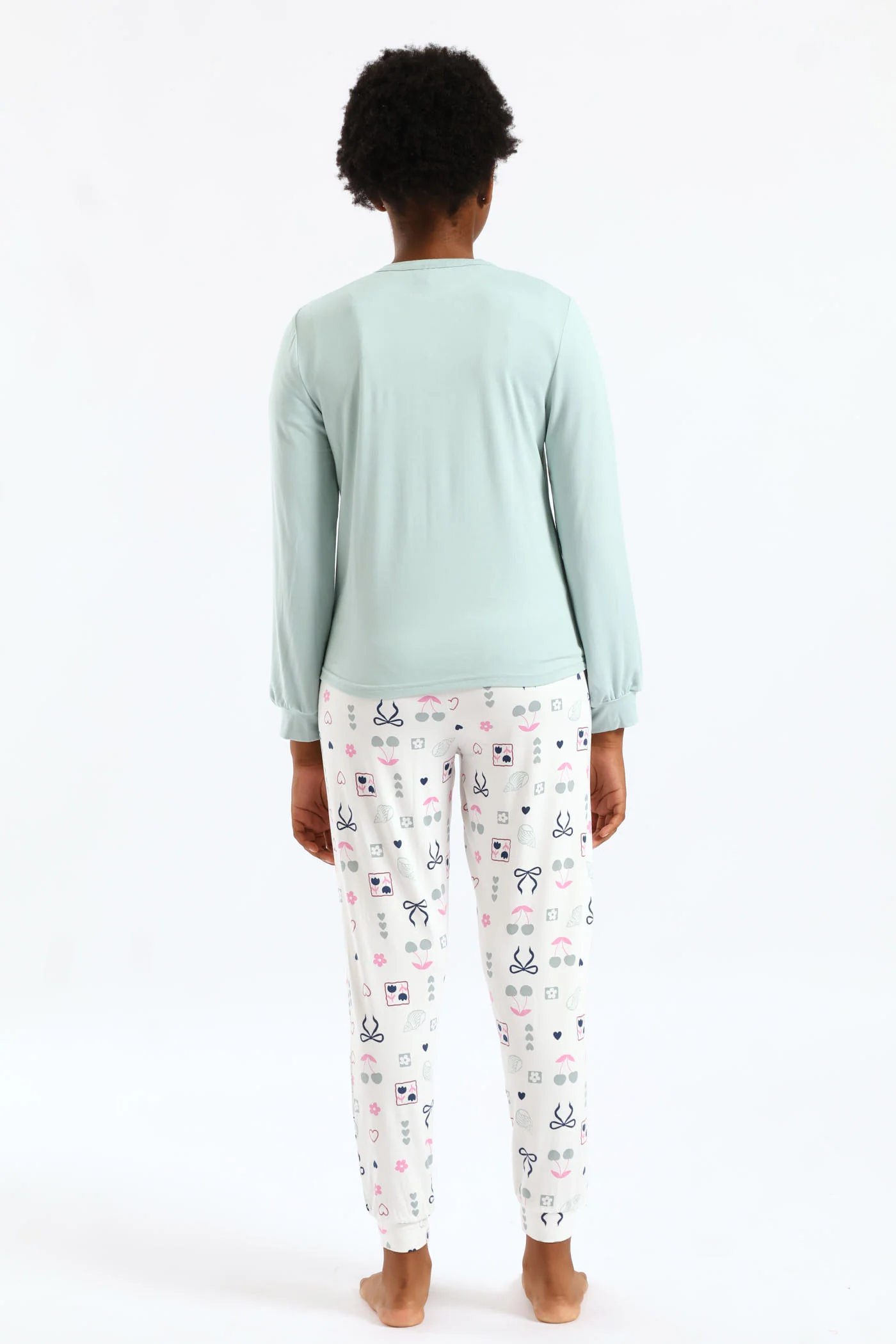 Girls Long Sleeve Bows & Shells Sleep Set - Sage - Image 5