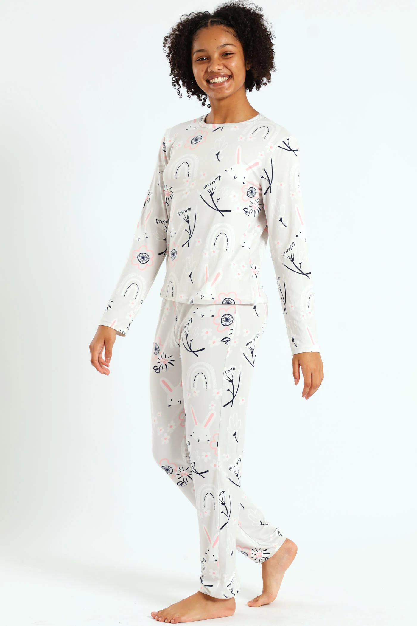 Girls Long Sleeve Bunnies Print Set - Grey - Image 2