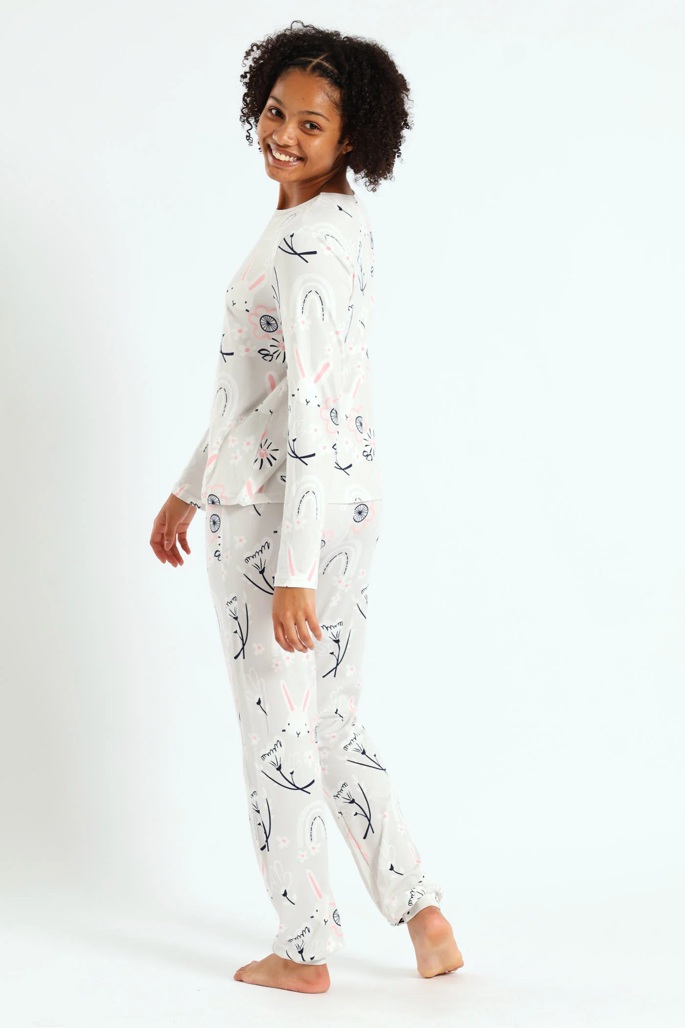 Girls Long Sleeve Bunnies Print Set - Grey - Image 3