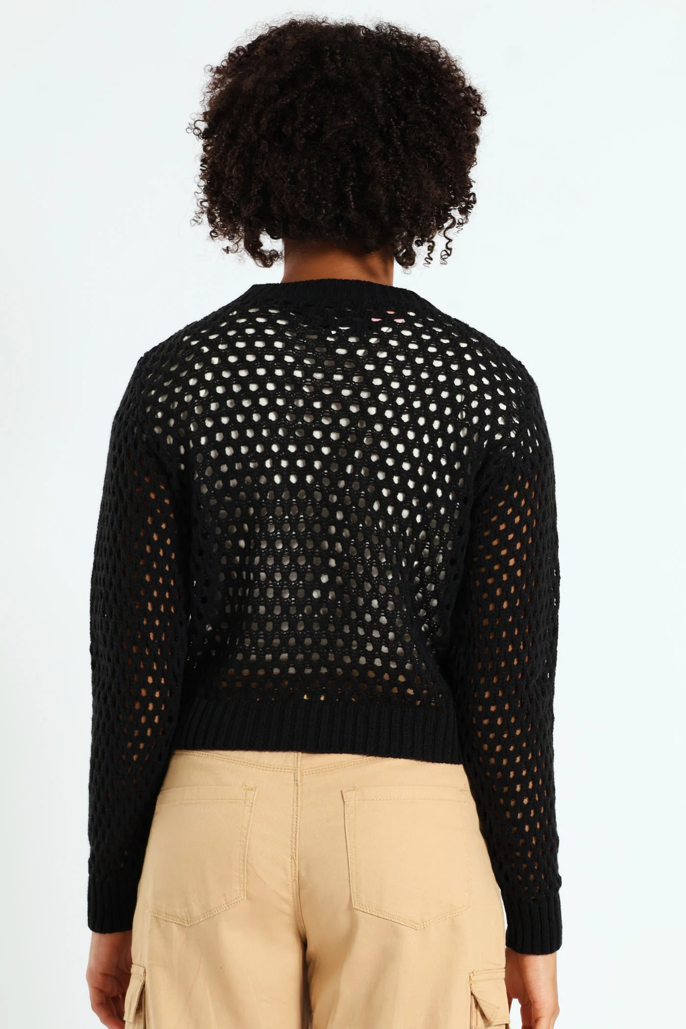 Girls Long Sleeve Crochet Knitwear - Black - Image 3