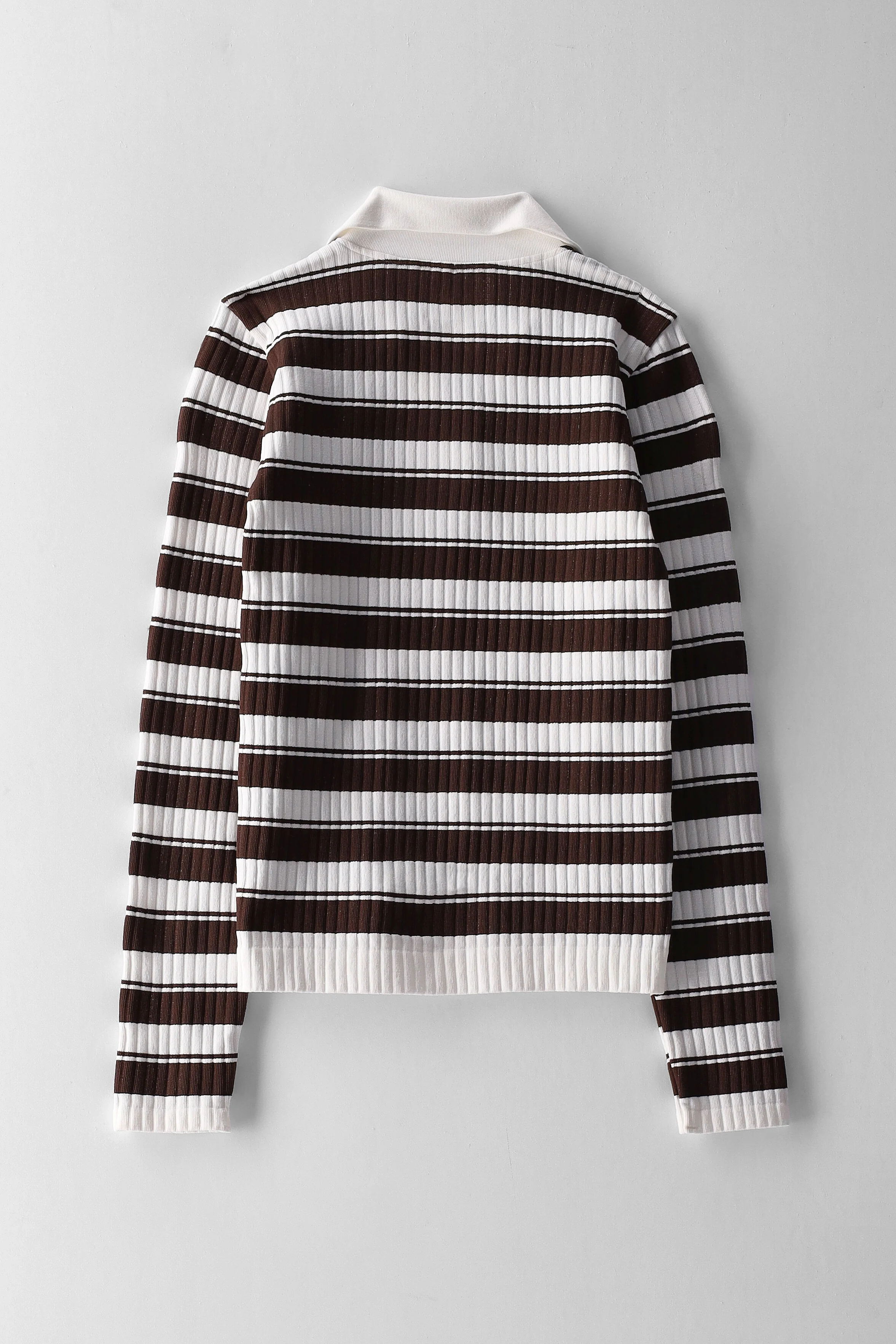 Girls Long Sleeve Striped J Collar Top - Cream/Chocolate - Image 2