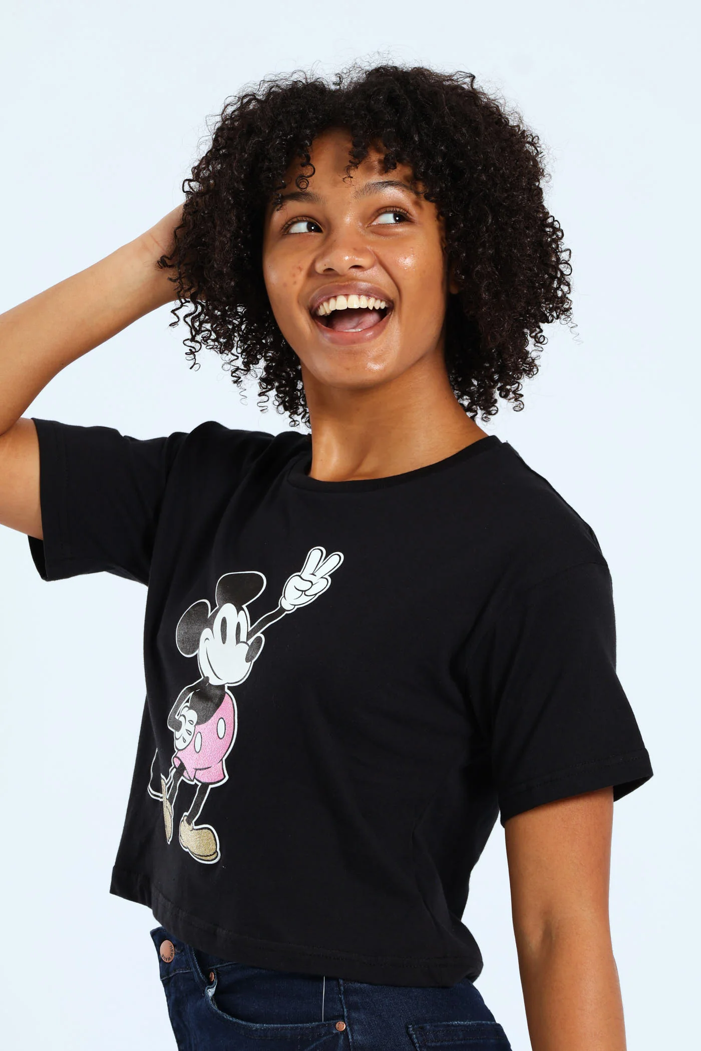 Girls Mickey Boxy Tee - Black - Image 2