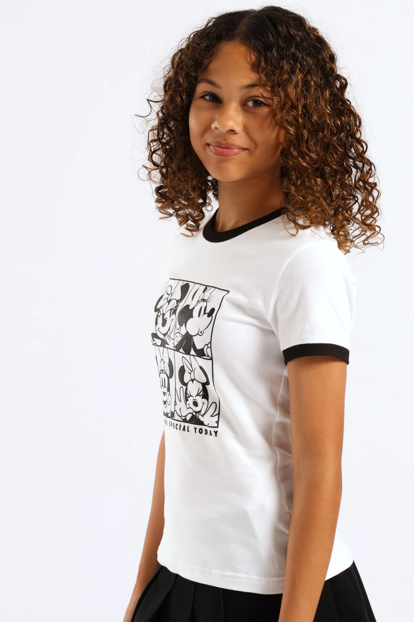 Girls Mickey Expression Block Ringer Tee - White/Black - Image 3
