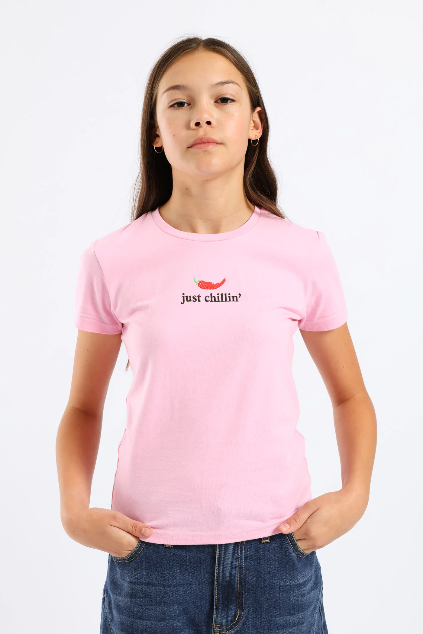Girls Micro Chilli Logo Cotton Lycra Tee - Pink - Image 2