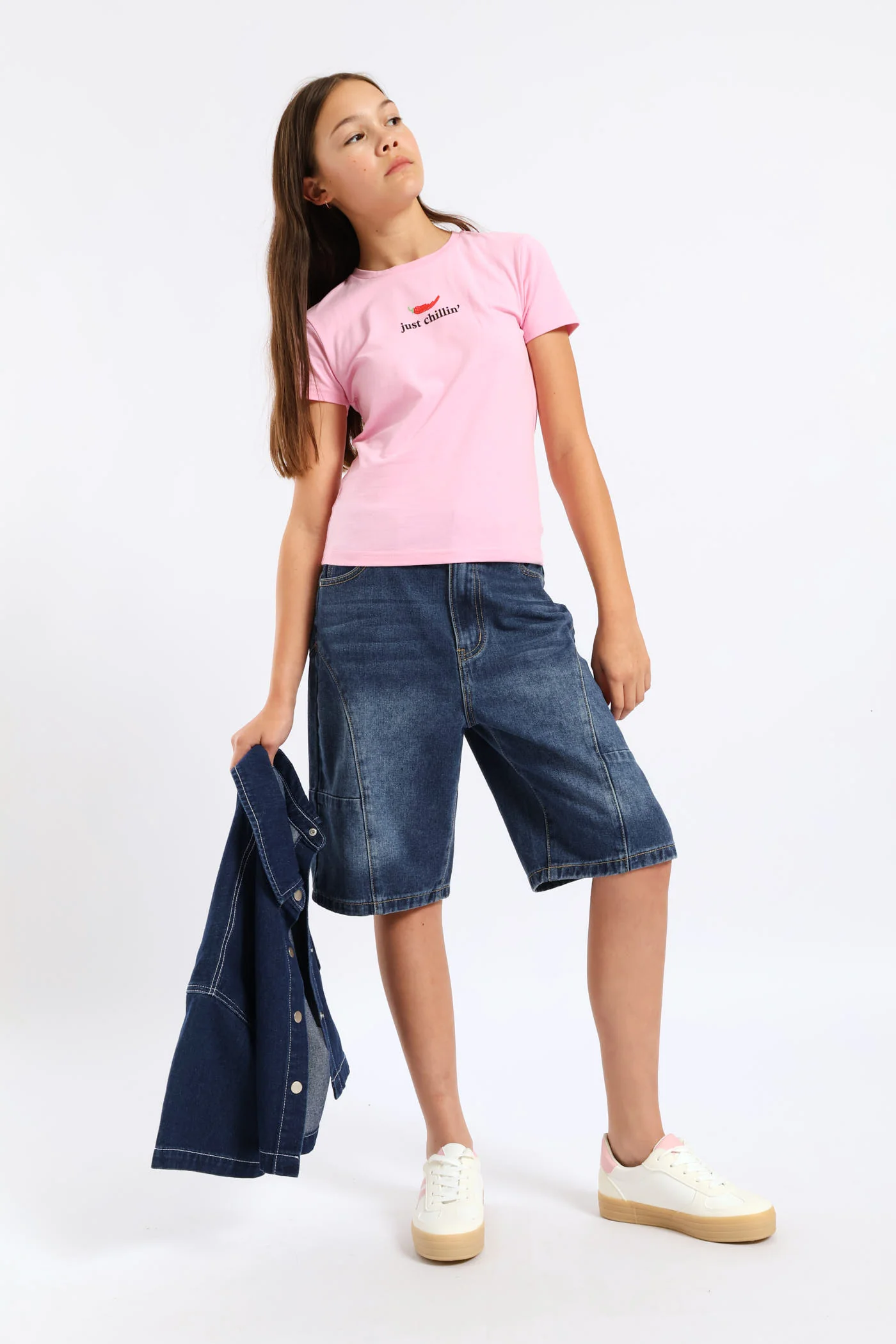 Girls Micro Chilli Logo Cotton Lycra Tee - Pink - Image 5