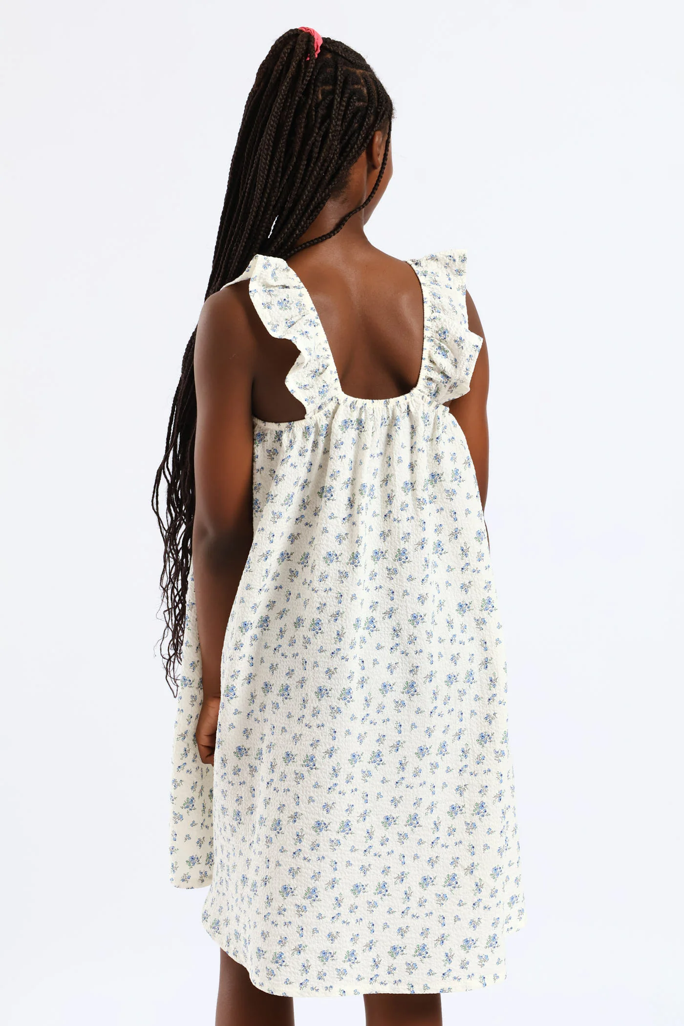Girls Micro Floral Frill Straps Midi Dress - White - Image 2