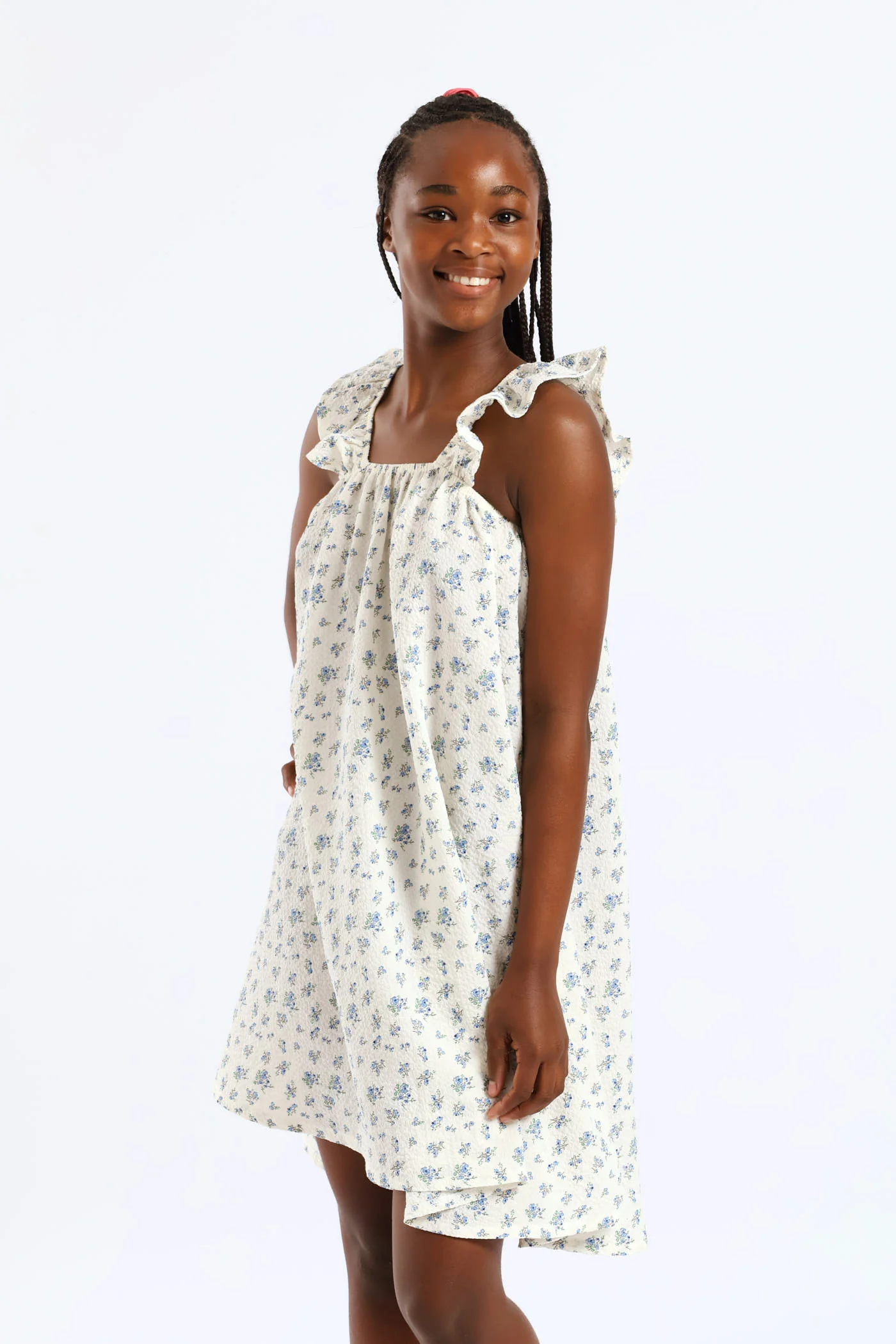 Girls Micro Floral Frill Straps Midi Dress - White - Image 5
