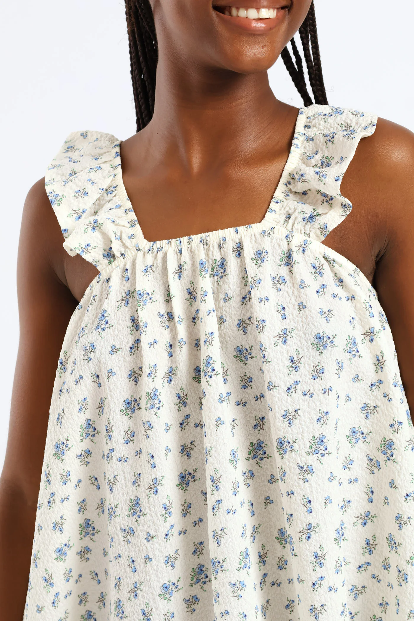 Girls Micro Floral Frill Straps Midi Dress - White - Image 7