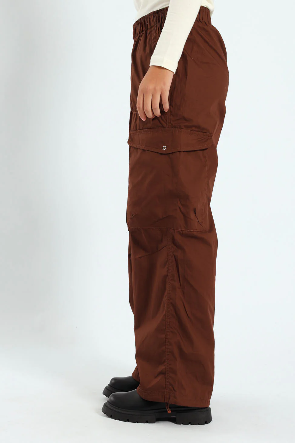 Girls Multi Pocket Parachute Pants - Brown - Image 3